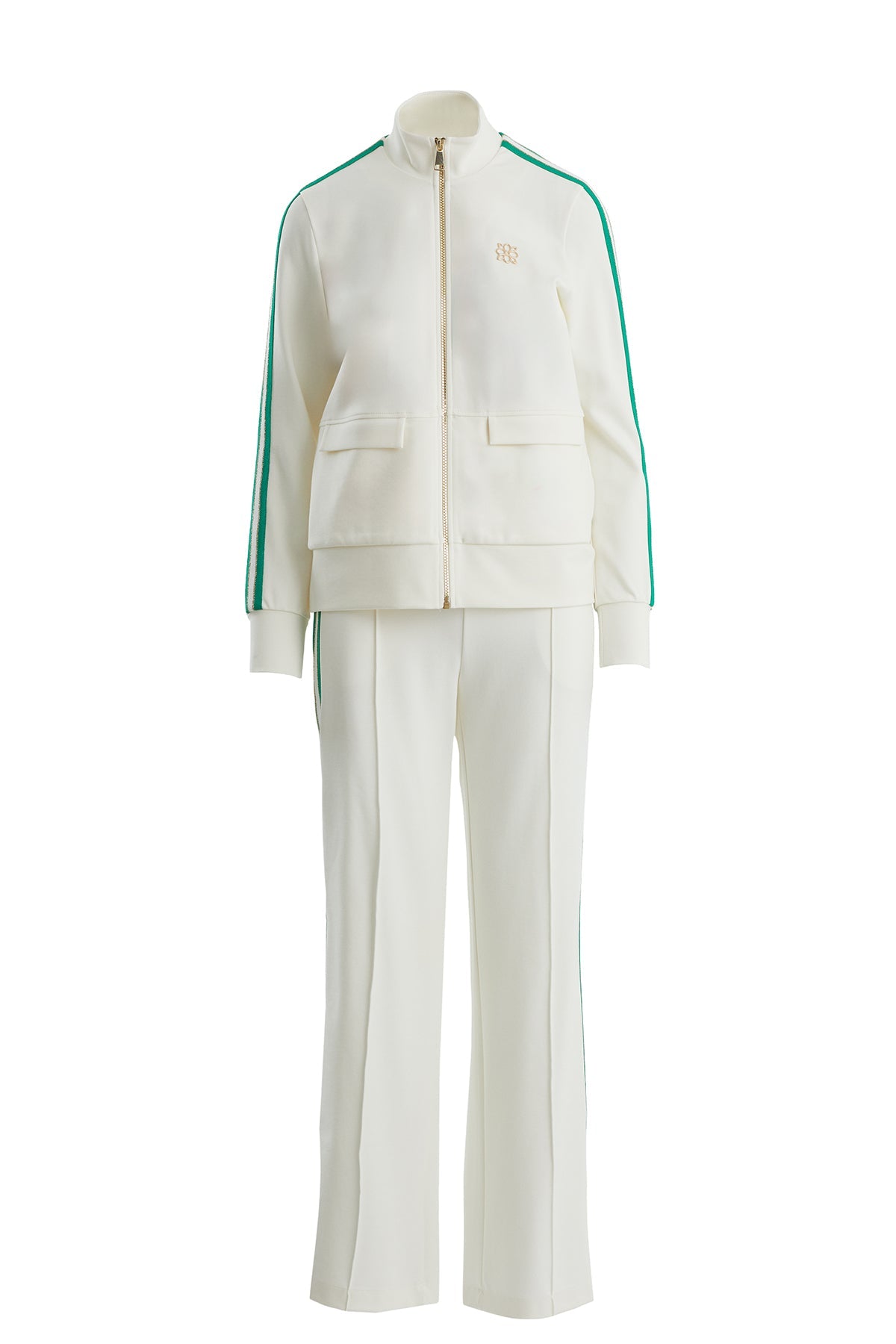 Ecru Jacket and Pants Sweatshirt Set with Knit Details