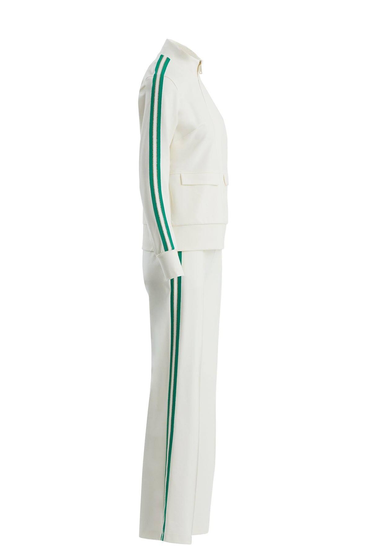 Ecru Jacket and Pants Sweatshirt Set with Knit Details