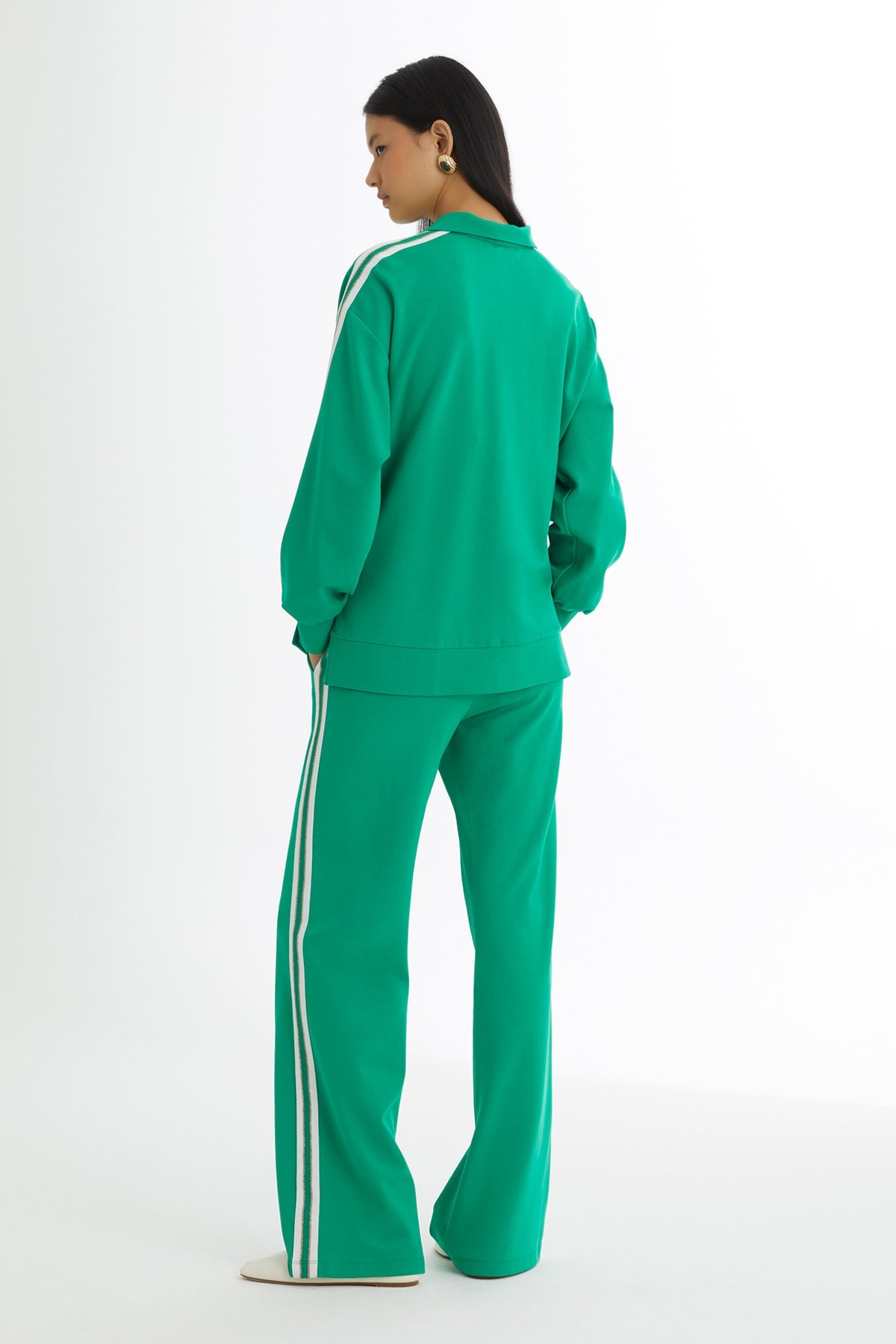 Green Knit-Detail Top and Pants Sweatshirt Set