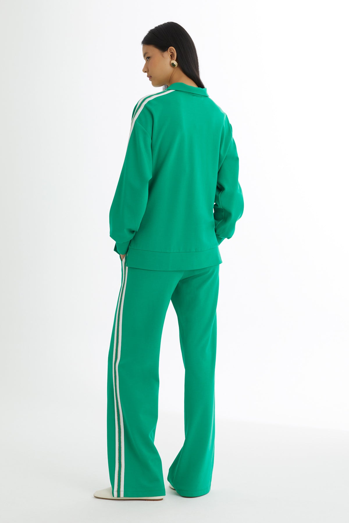 Green Knit-Detail Top and Pants Sweatshirt Set