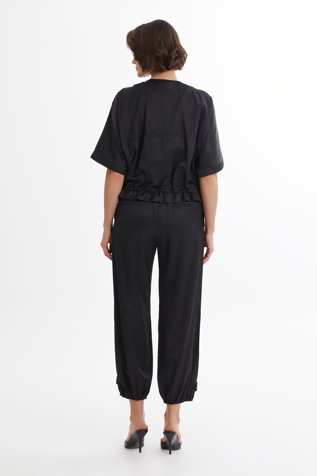 Black Gathered Waist Jacket Track Set