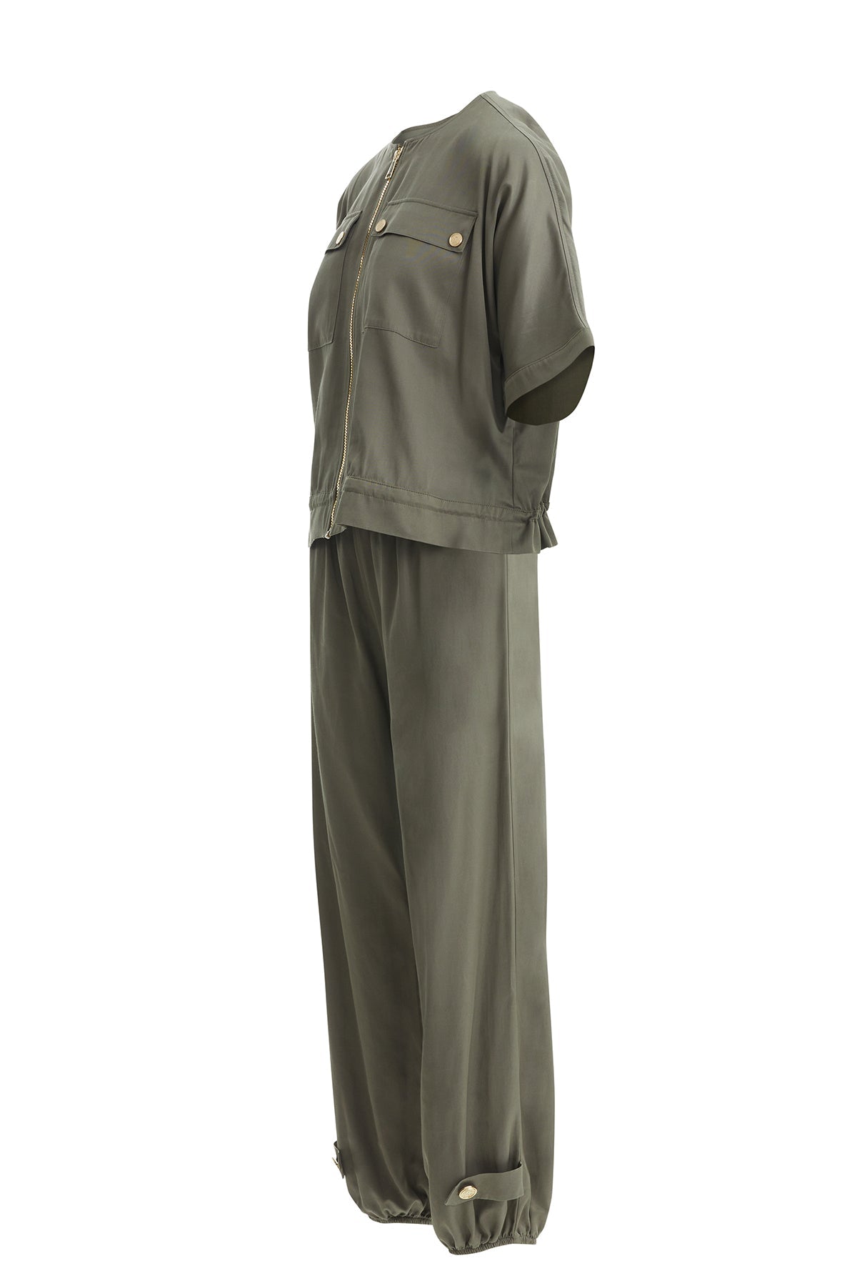 Green Gathered Waist Jacket Track Set