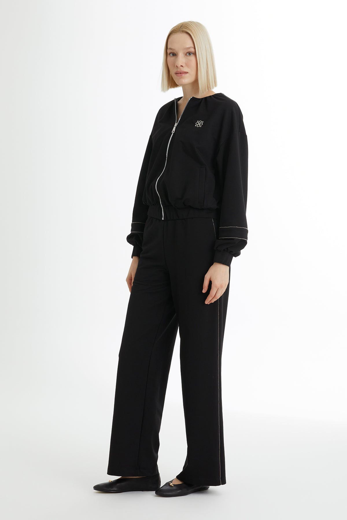 Black Stripe Detail Sweat Set