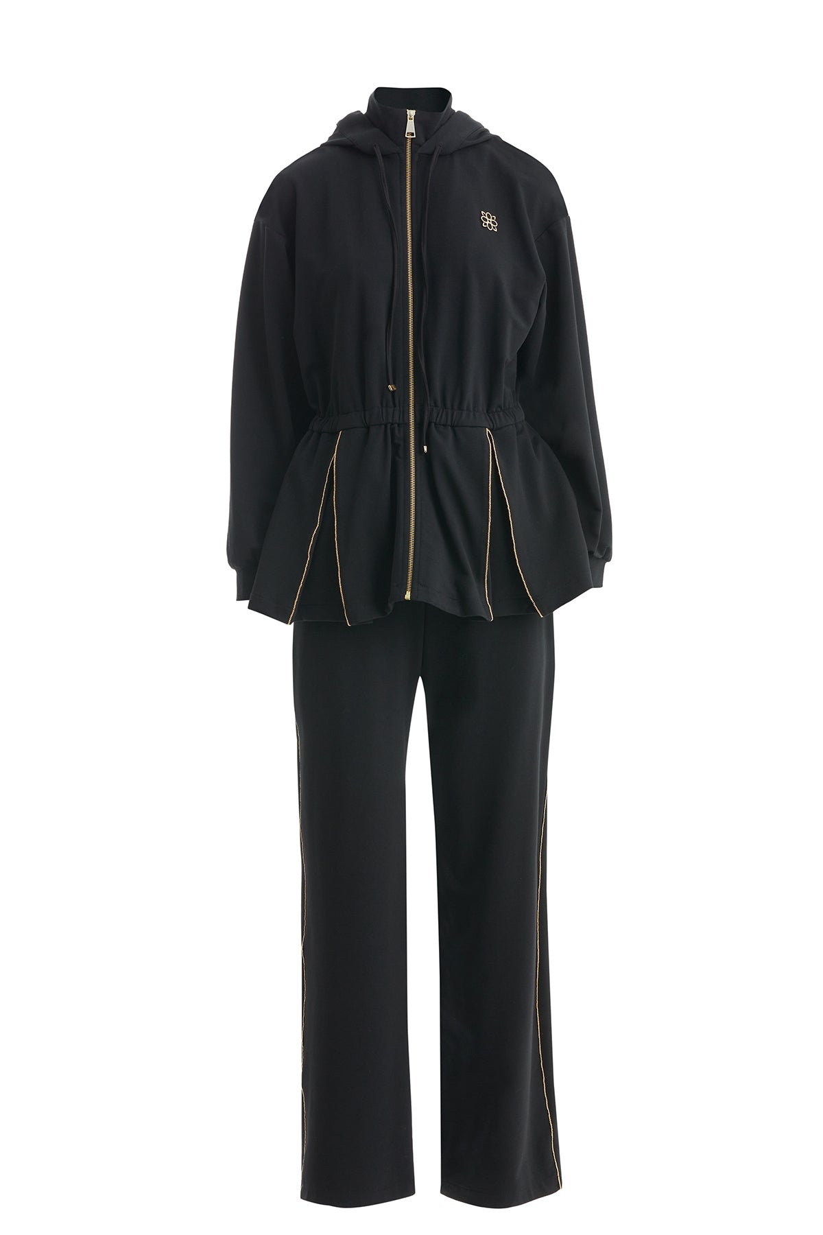 Black Hooded Drawstring Waist Sweat Set