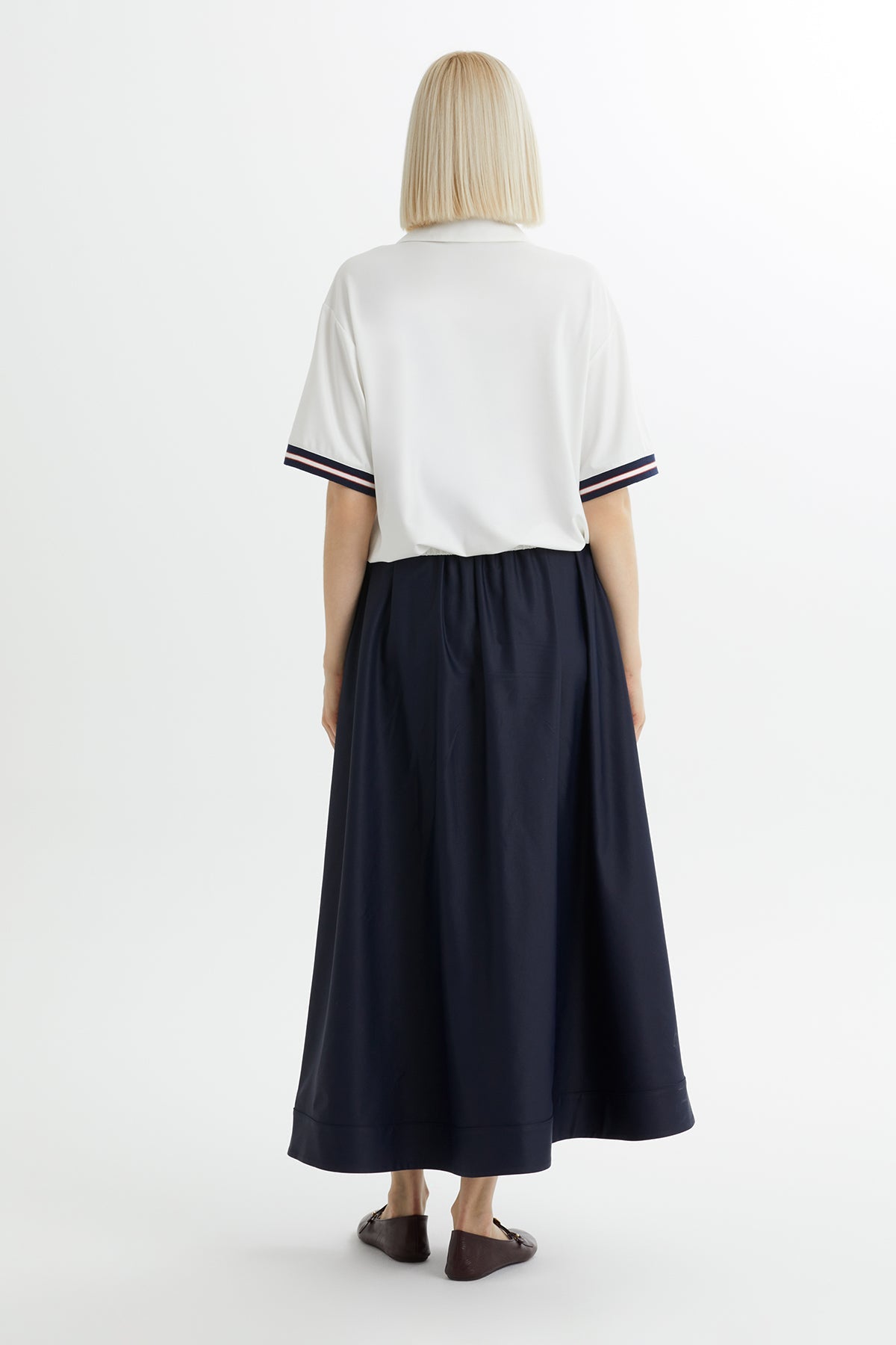Ecru Blouse with Scarf-Neck Detail and Skirt Set