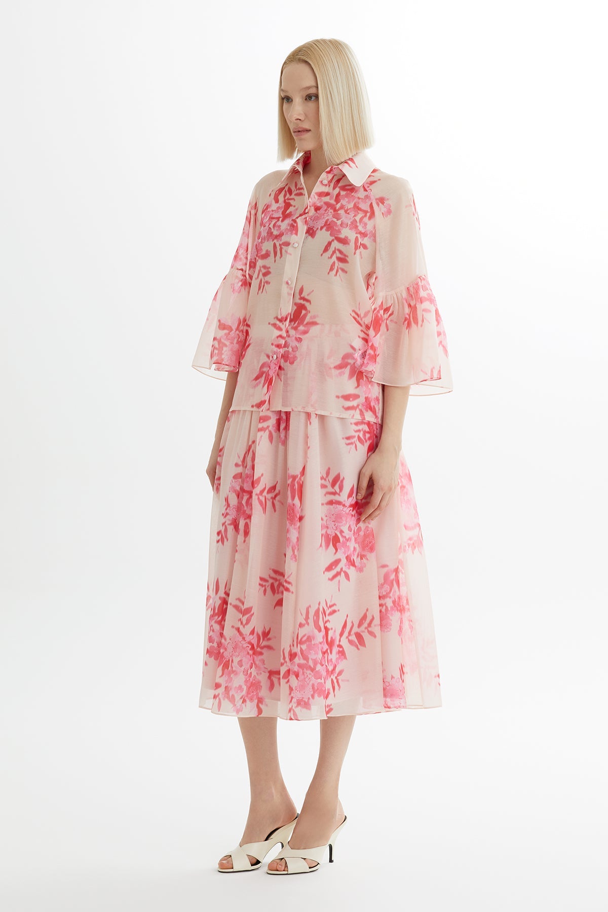 Pink Patterned Shirt and Skirt Set