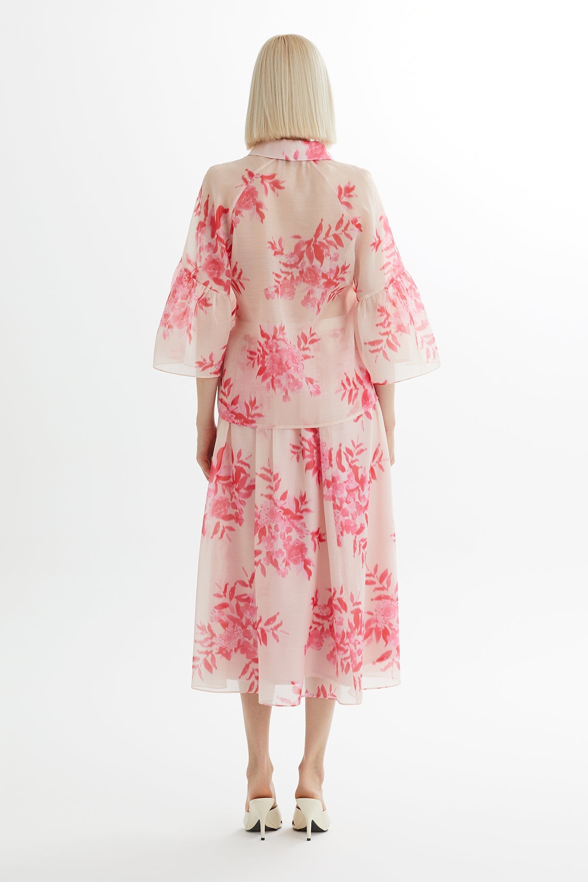 Pink Patterned Shirt and Skirt Set