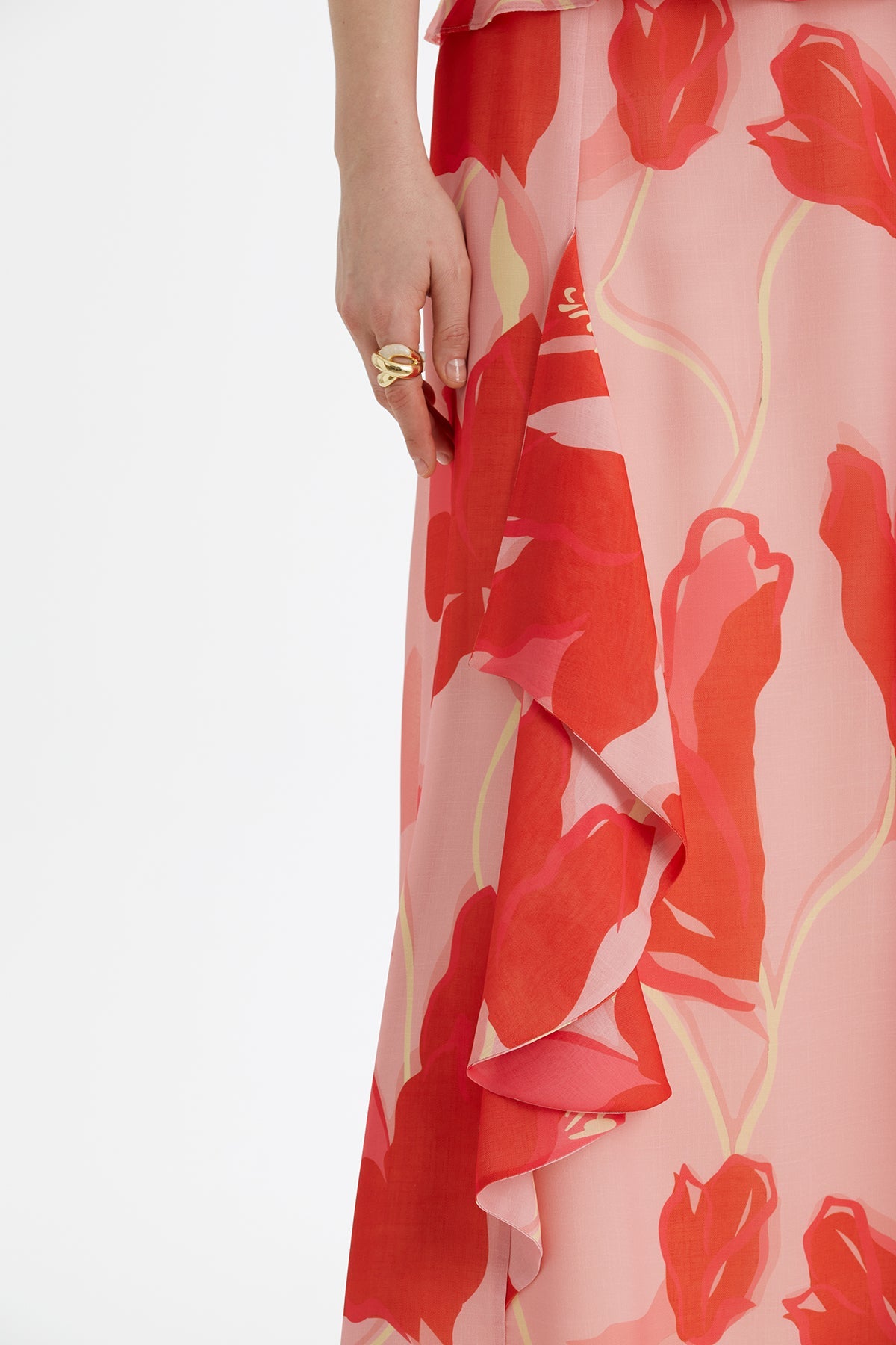 Pink Patterned Blouse Ruffle Skirt Set