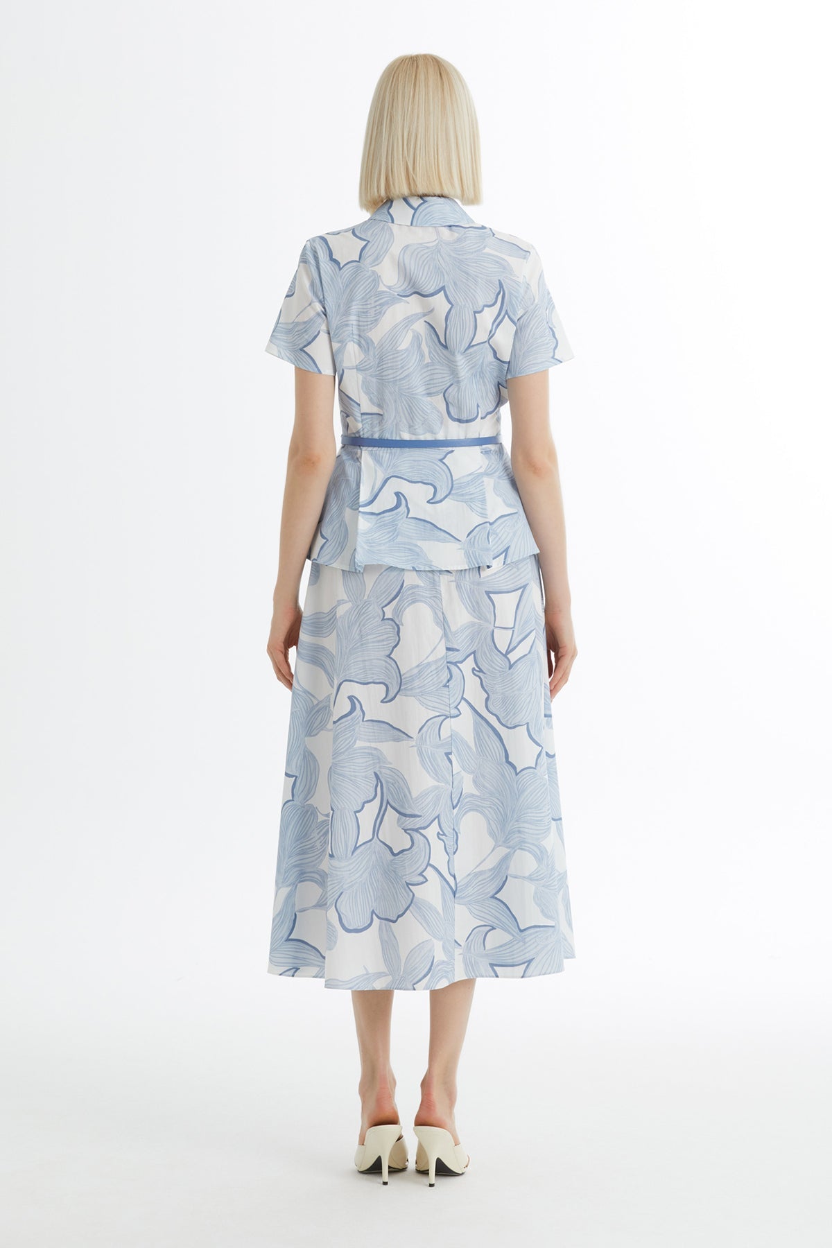 Blue Patterned Shirt and Skirt Set