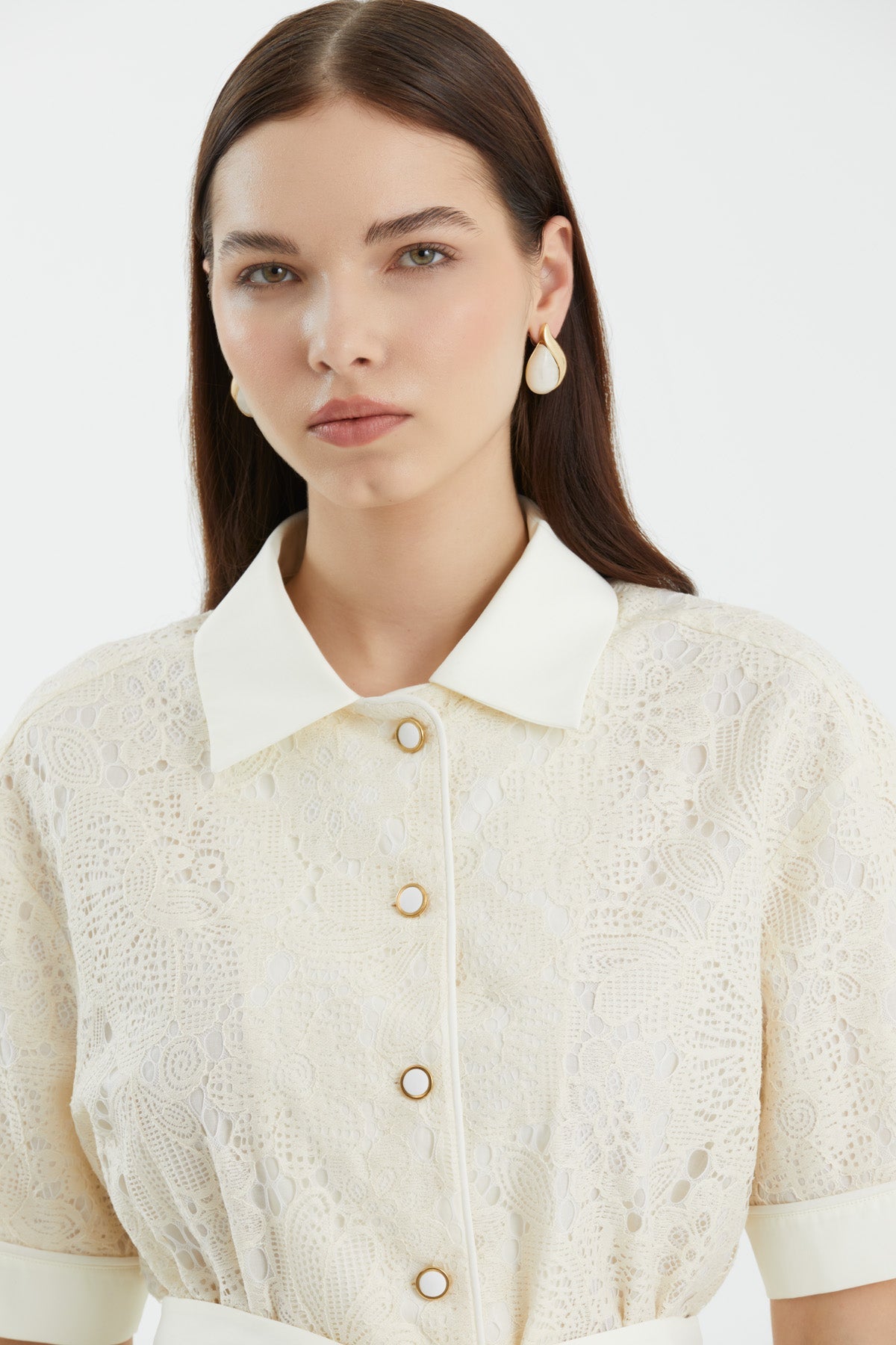 Ecru Tie-Waist Shirt Trouser Set