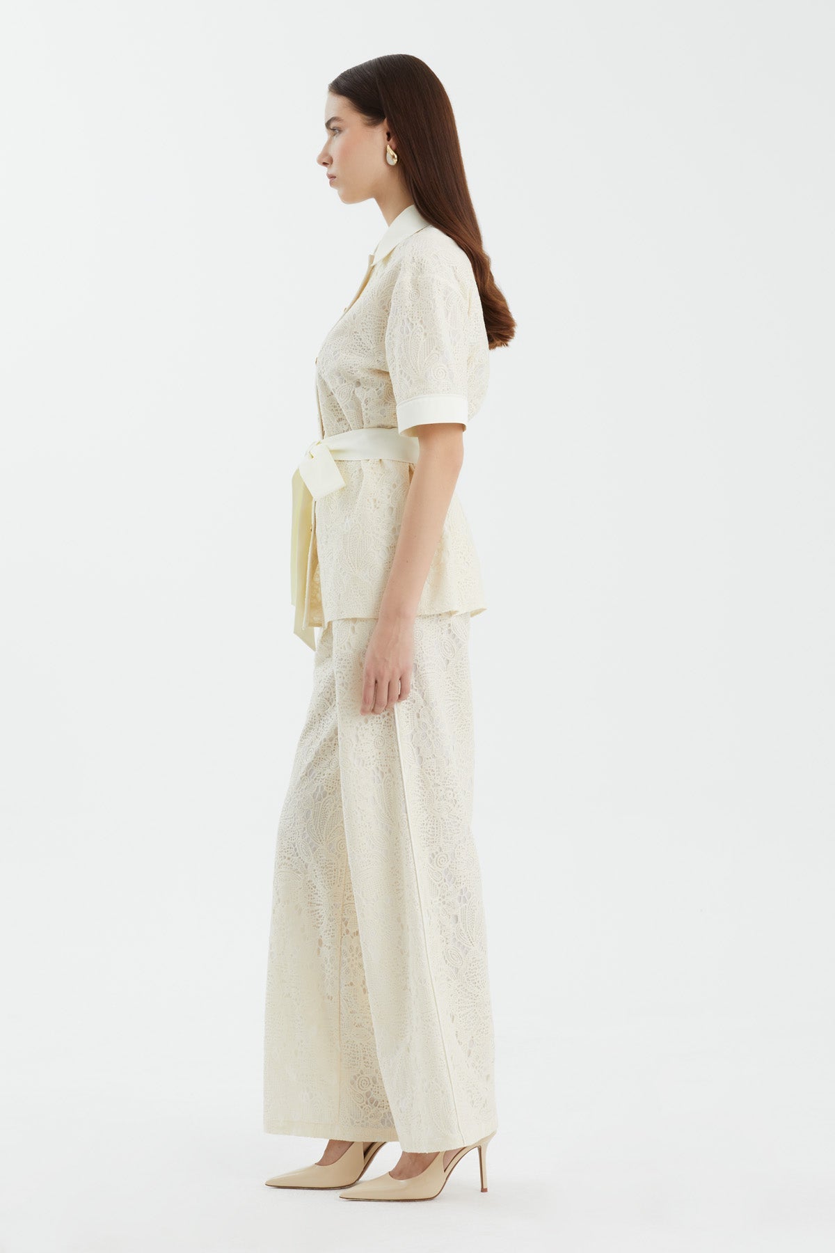 Ecru Tie-Waist Shirt Trouser Set