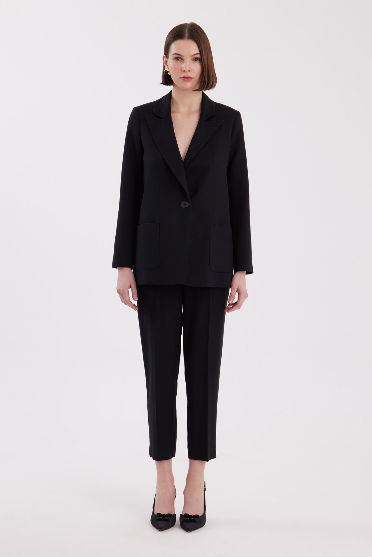 Black Jacket and Carrot-Leg Pants Set