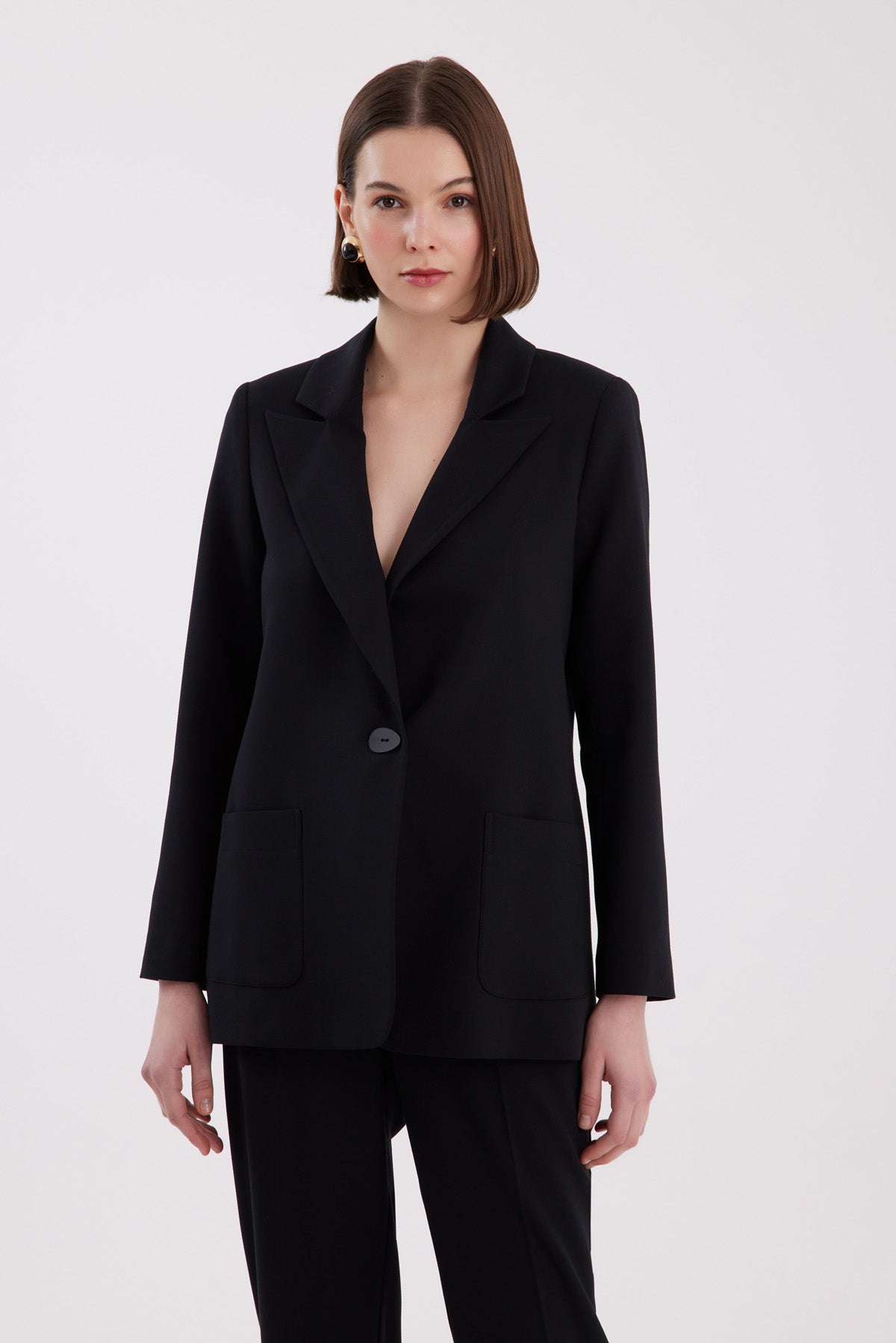 Black Jacket and Carrot-Leg Pants Set