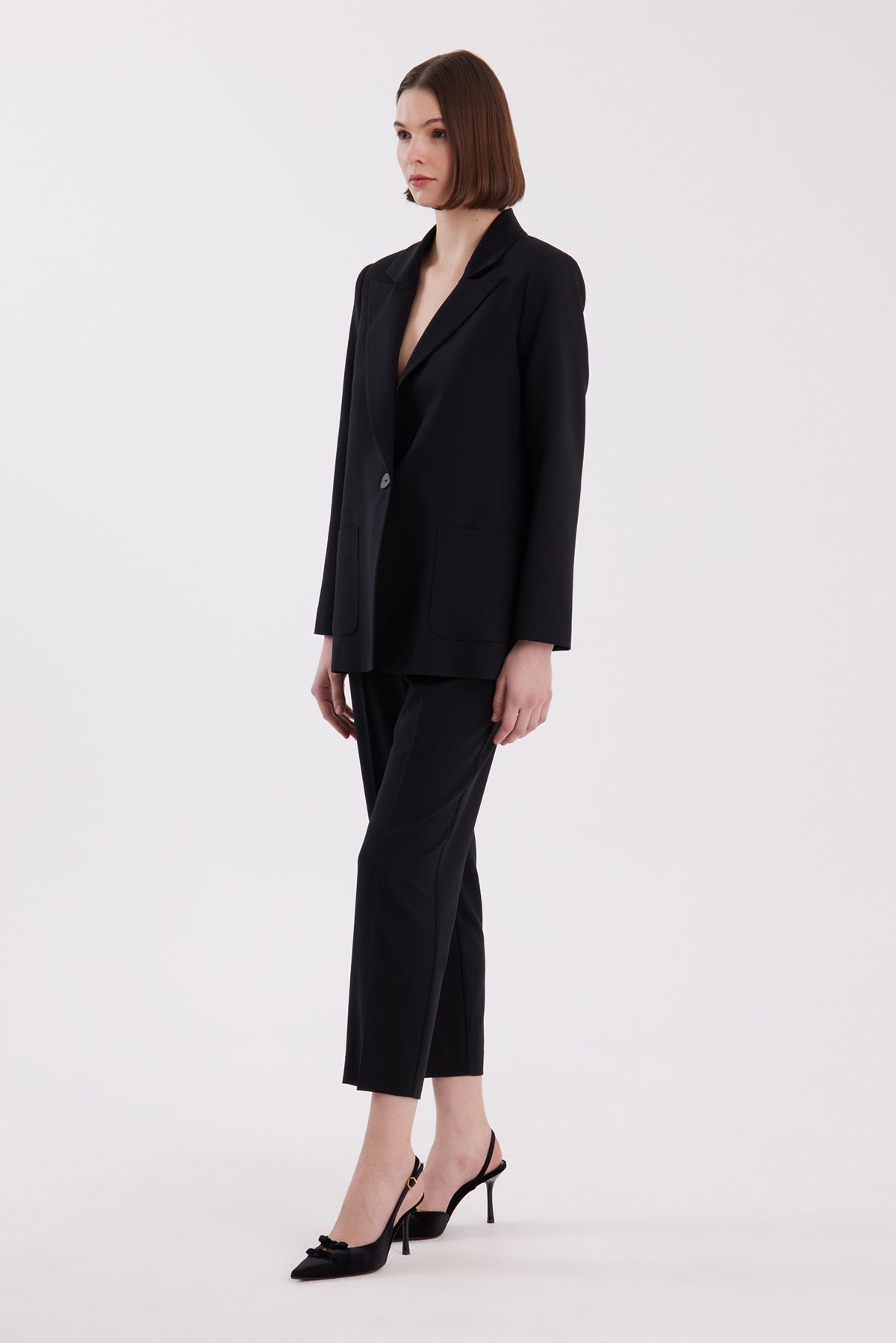 Black Jacket and Carrot-Leg Pants Set