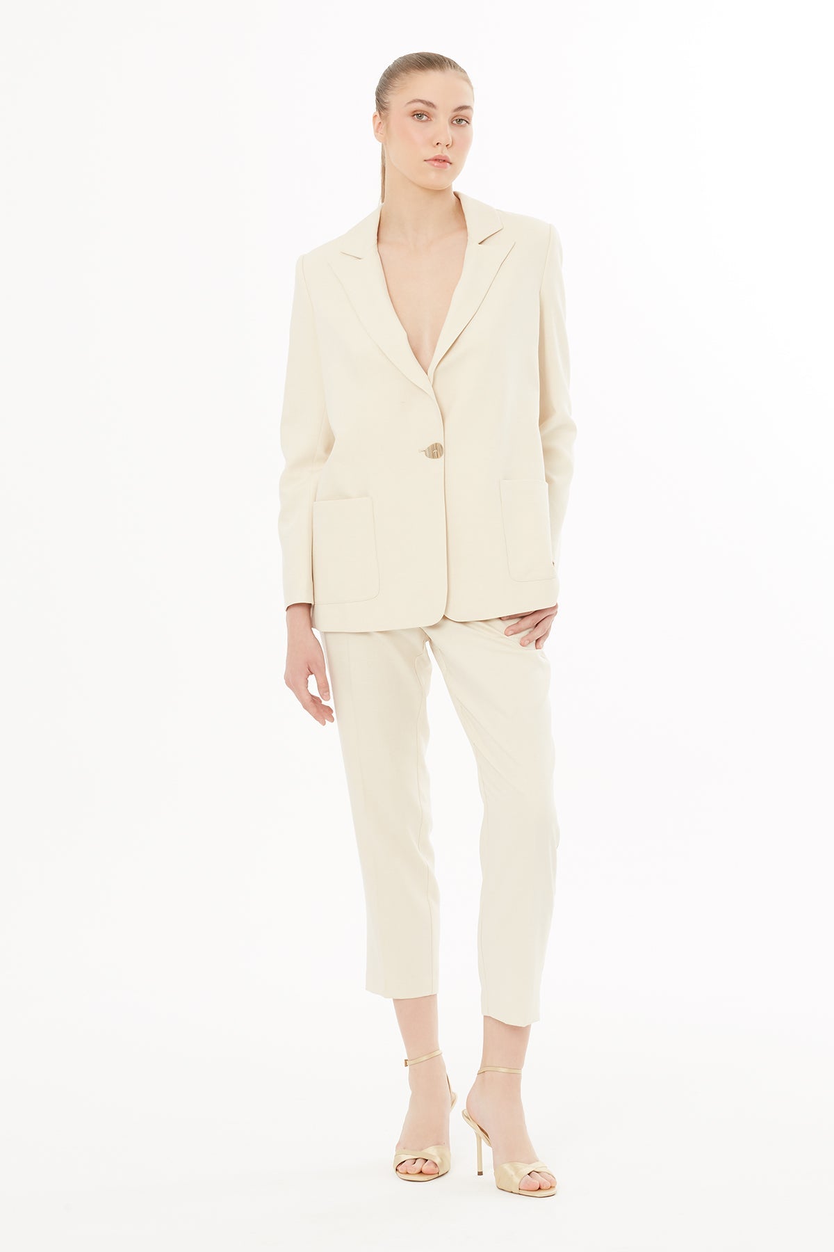 Ecru Jacket and Carrot-Leg Pants Set