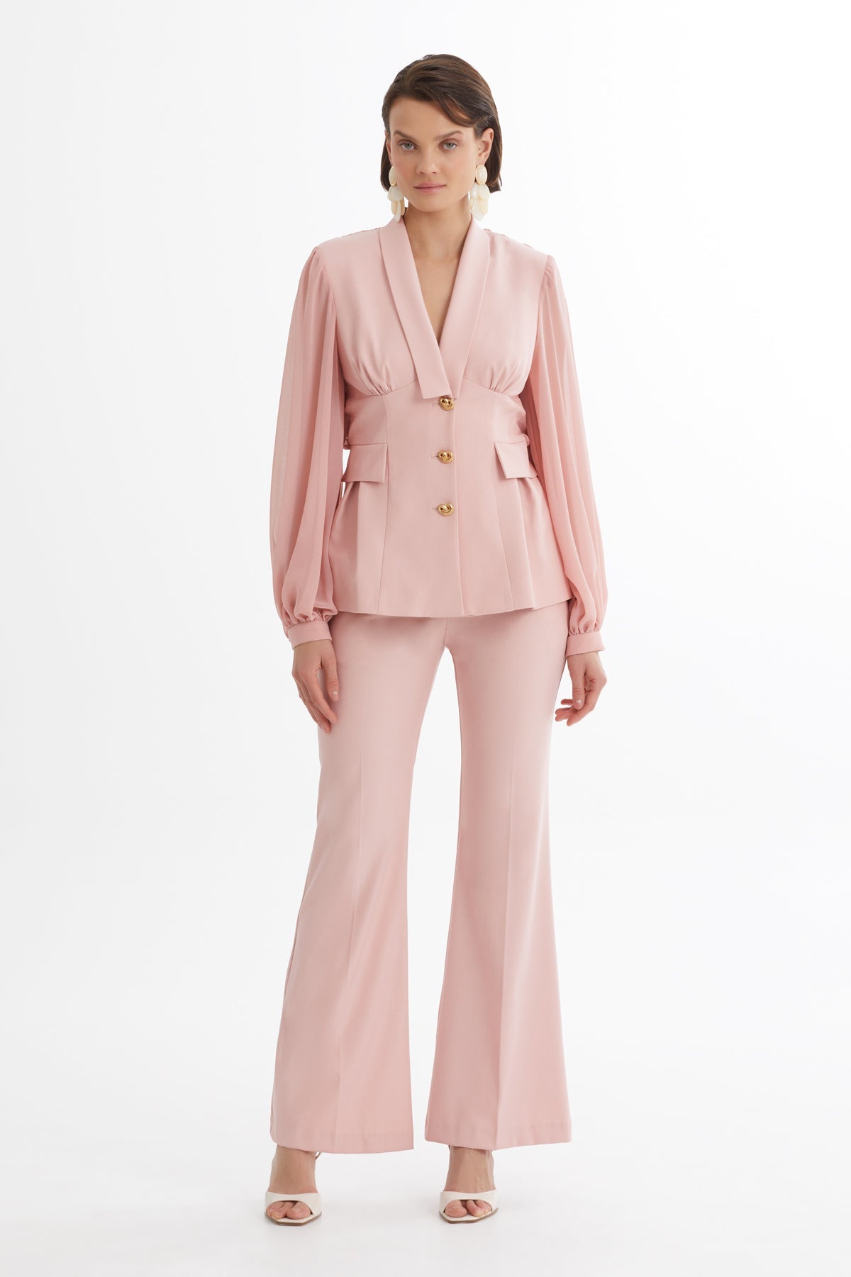 Orange V-Neck Suit Set