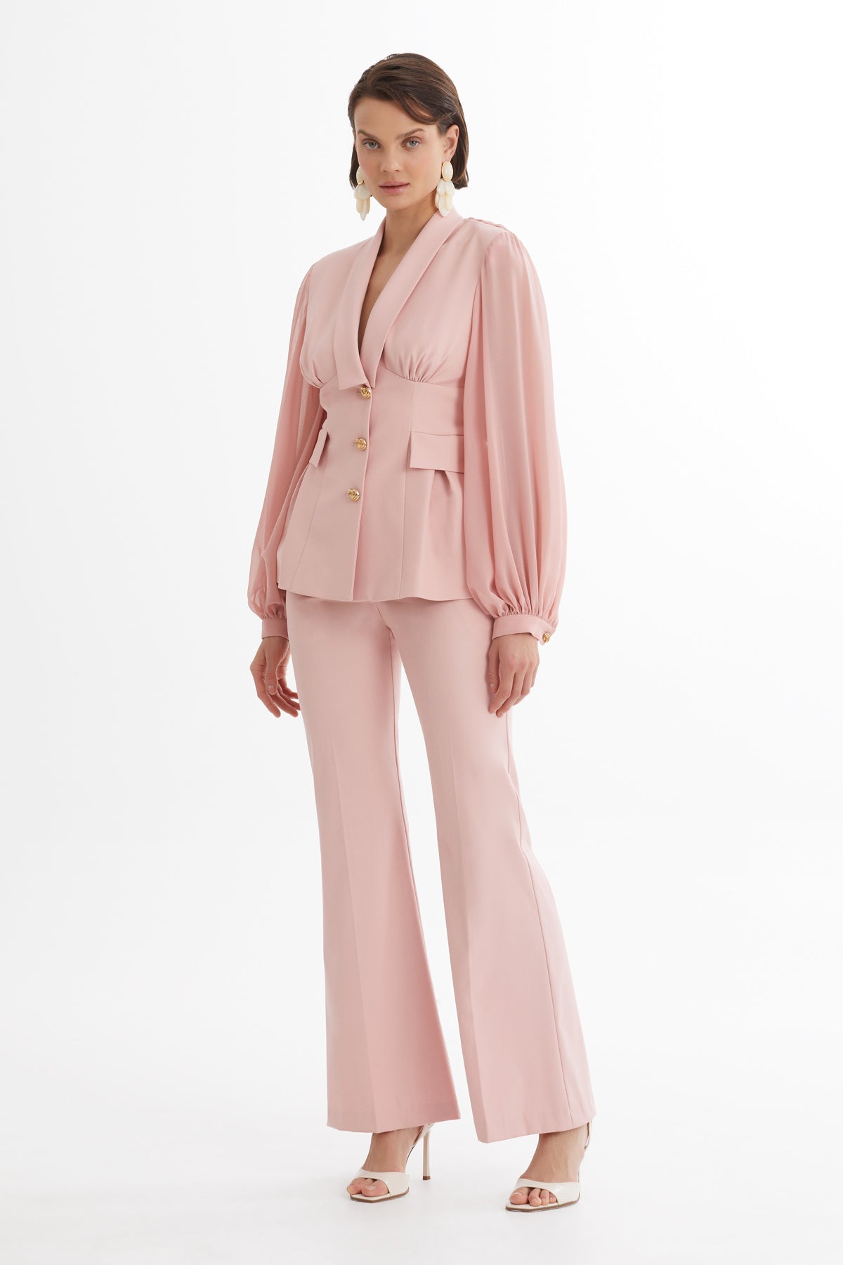 Orange V-Neck Suit Set