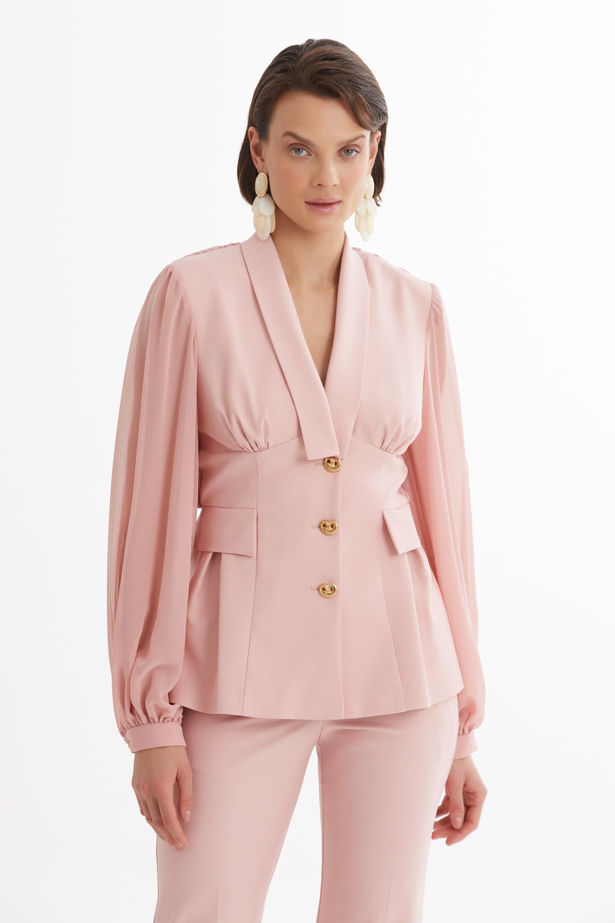 Orange V-Neck Suit Set
