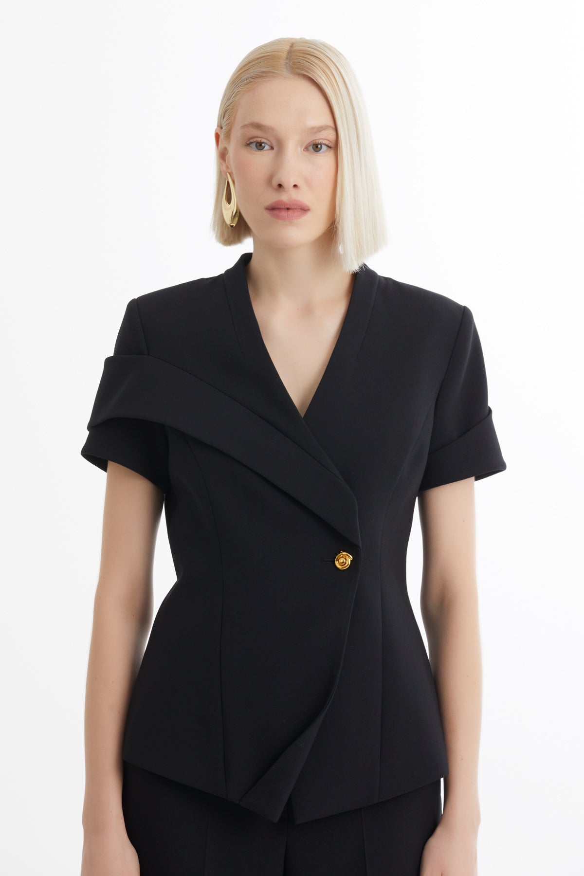 Black Short-Sleeve Blazer Trouser Set