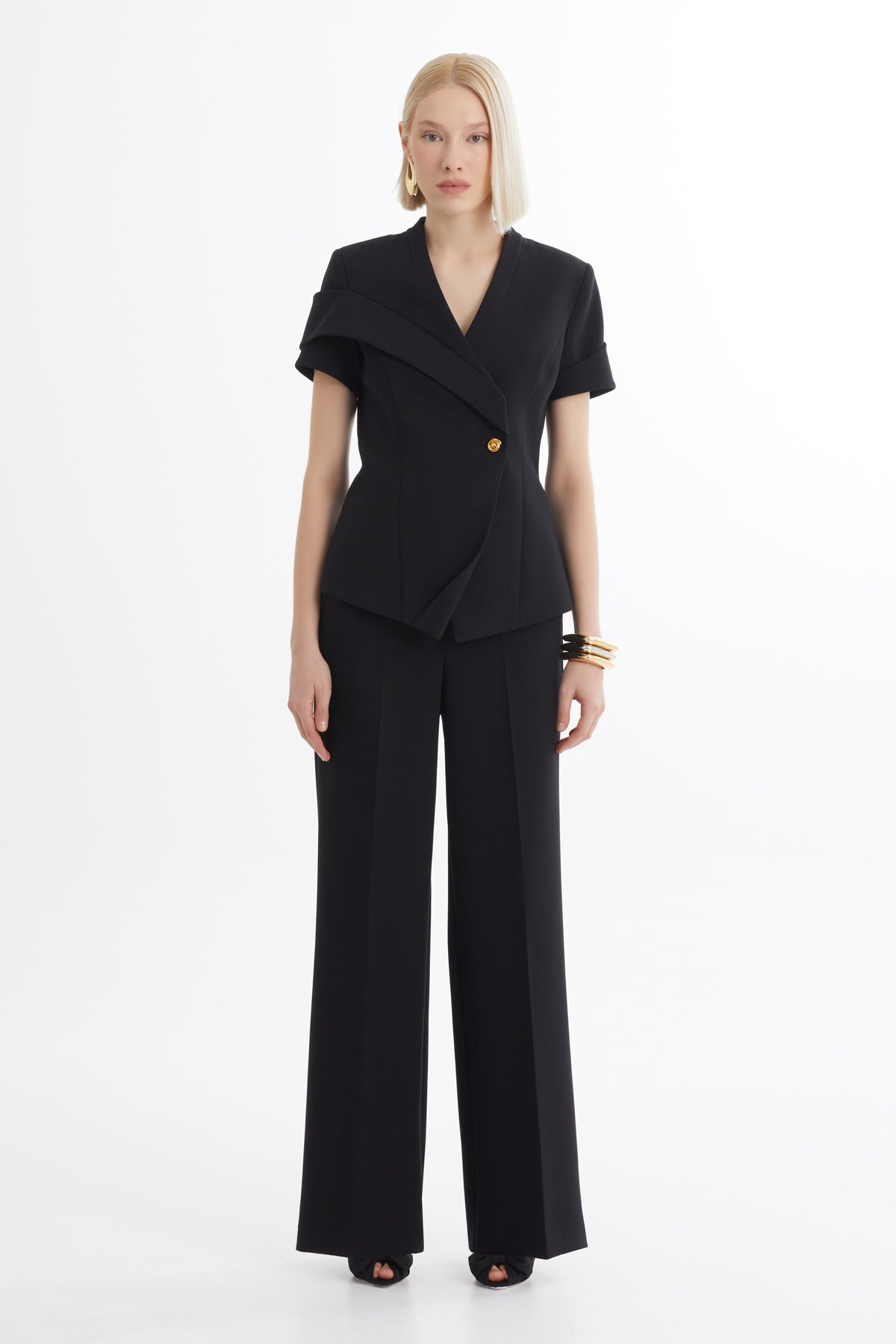 Black Short-Sleeve Blazer Trouser Set