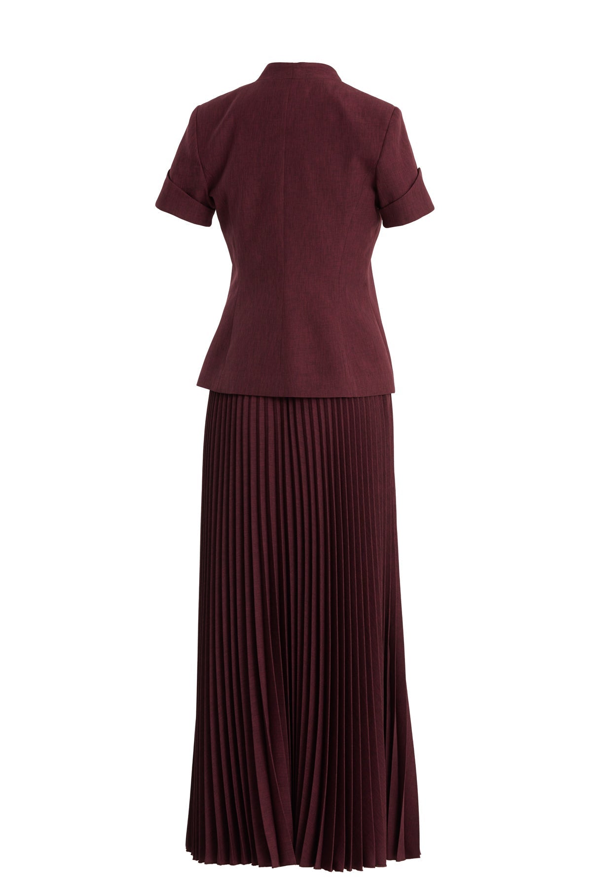 Red Short-Sleeve Blazer Pleated Skirt Set