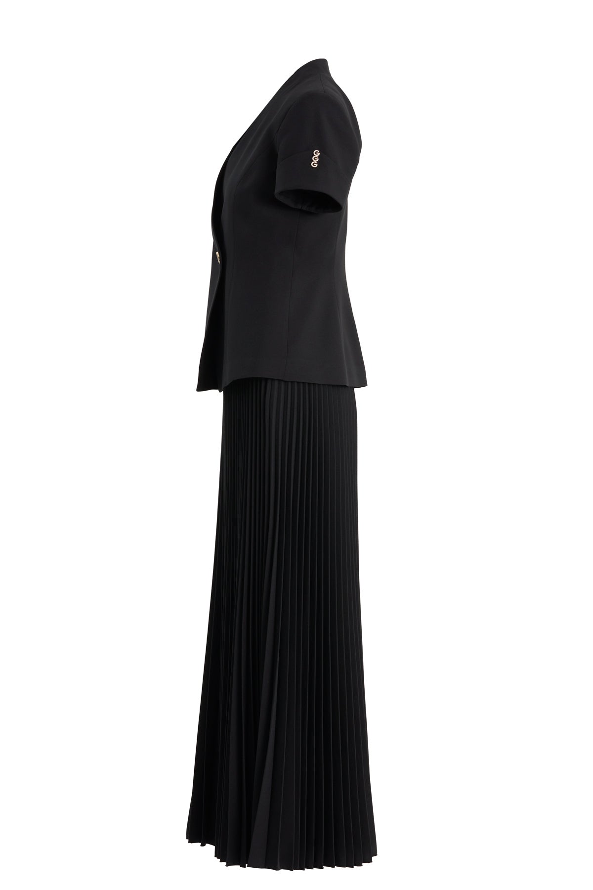 Black Short-Sleeve Blazer Pleated Skirt Set
