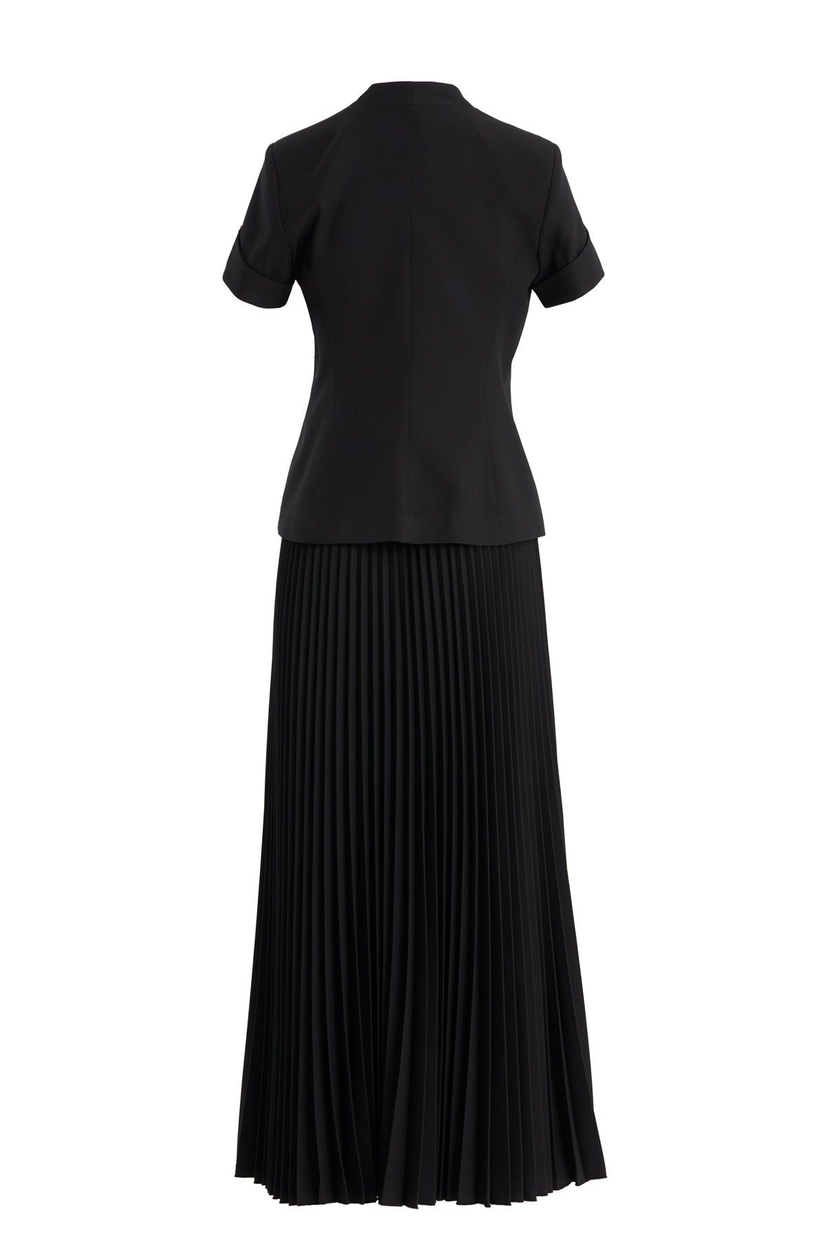 Black Short-Sleeve Blazer Pleated Skirt Set