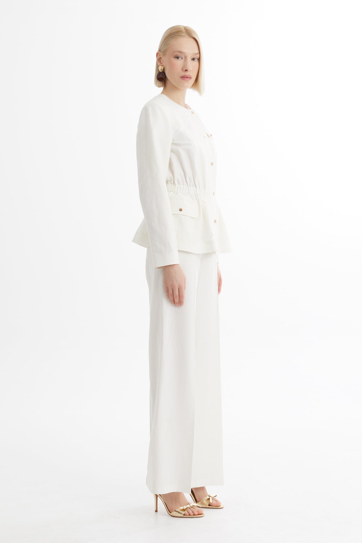 Ecru Jacket and Straight-Leg Pants Set