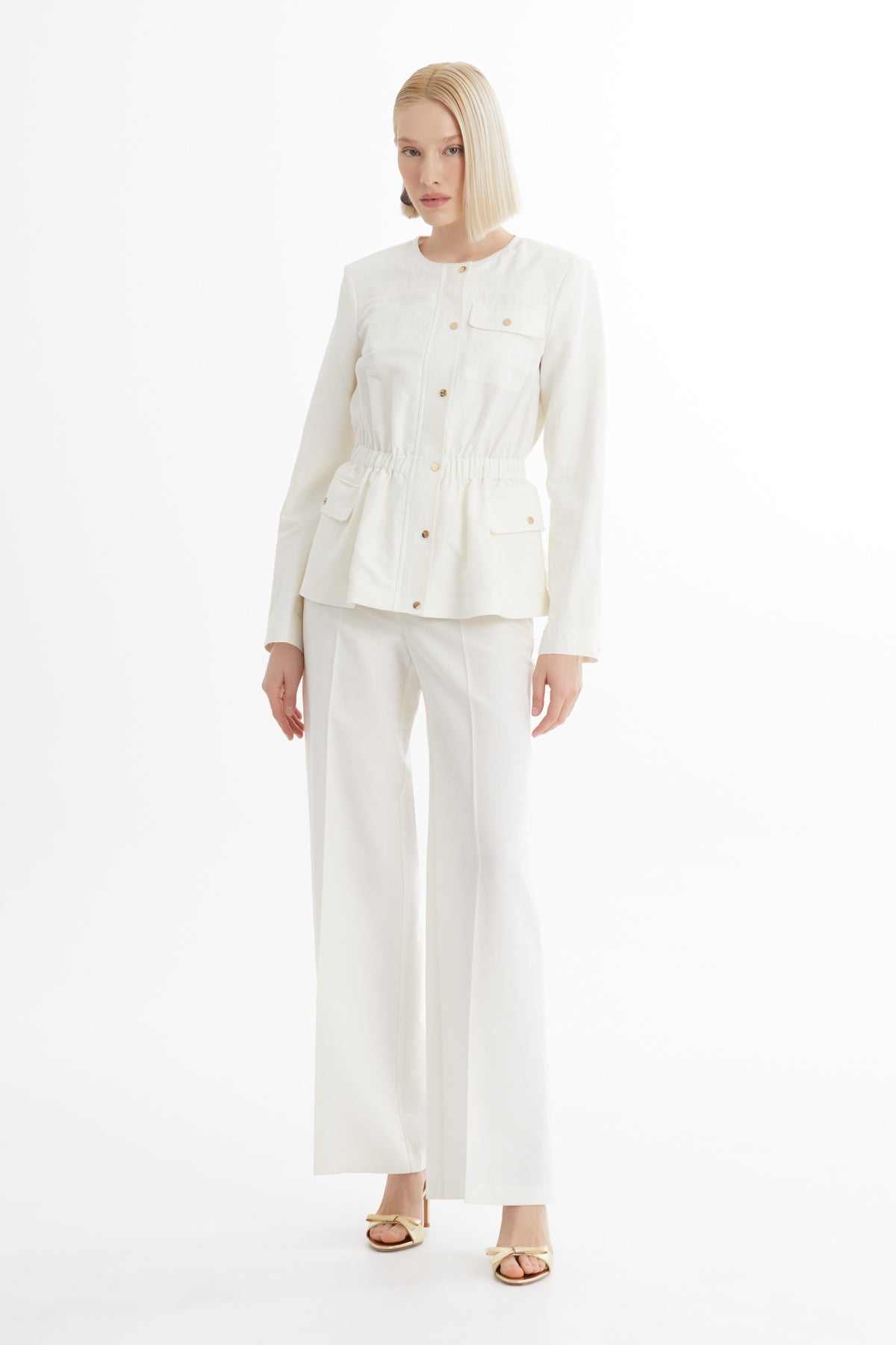 Ecru Jacket and Straight-Leg Pants Set