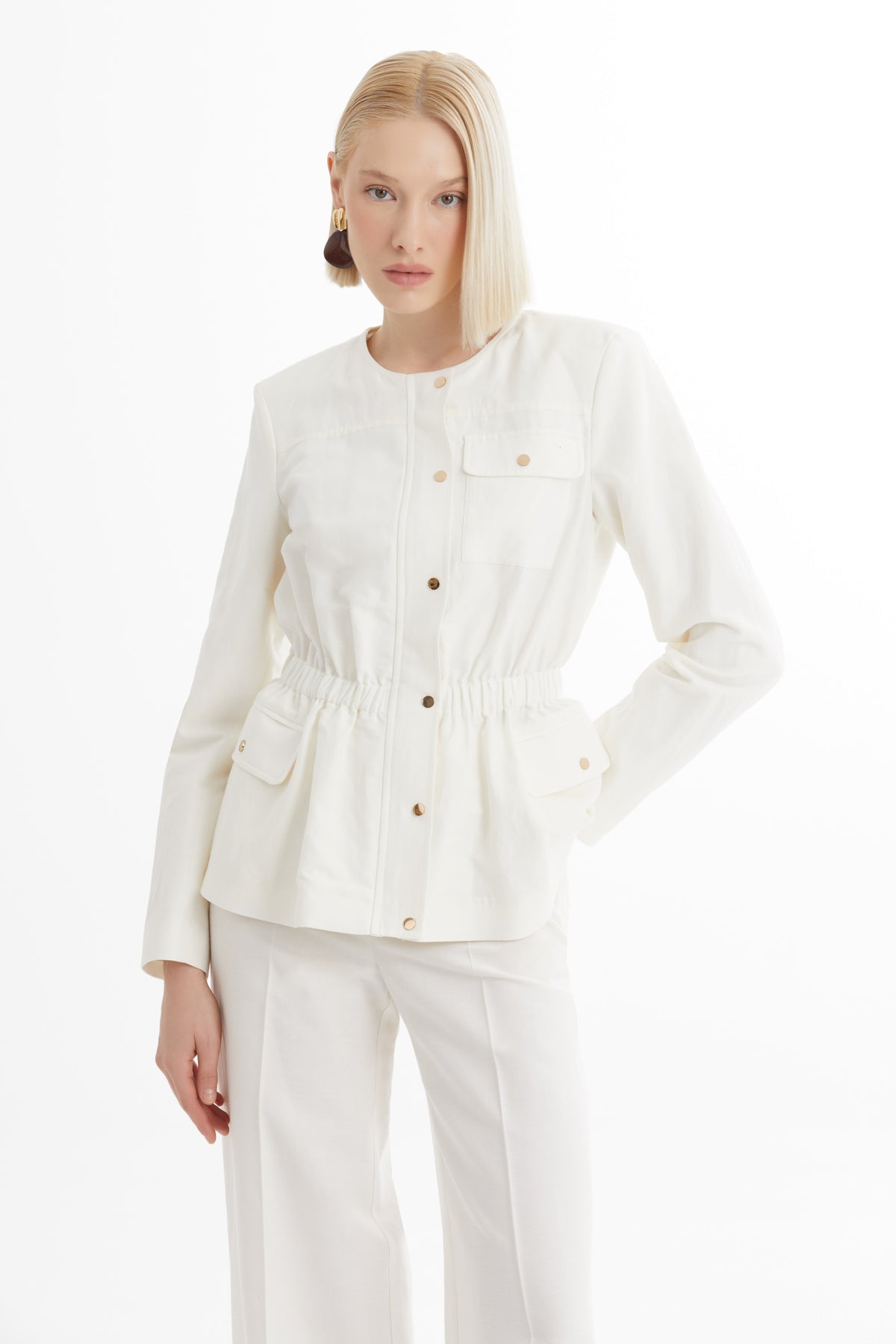 Ecru Jacket and Straight-Leg Pants Set