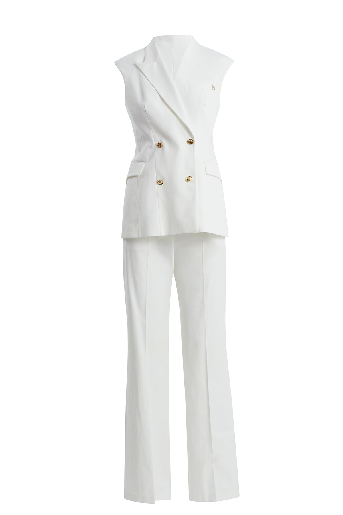 Ecru Asymmetric-Collar Blazer Trouser Set