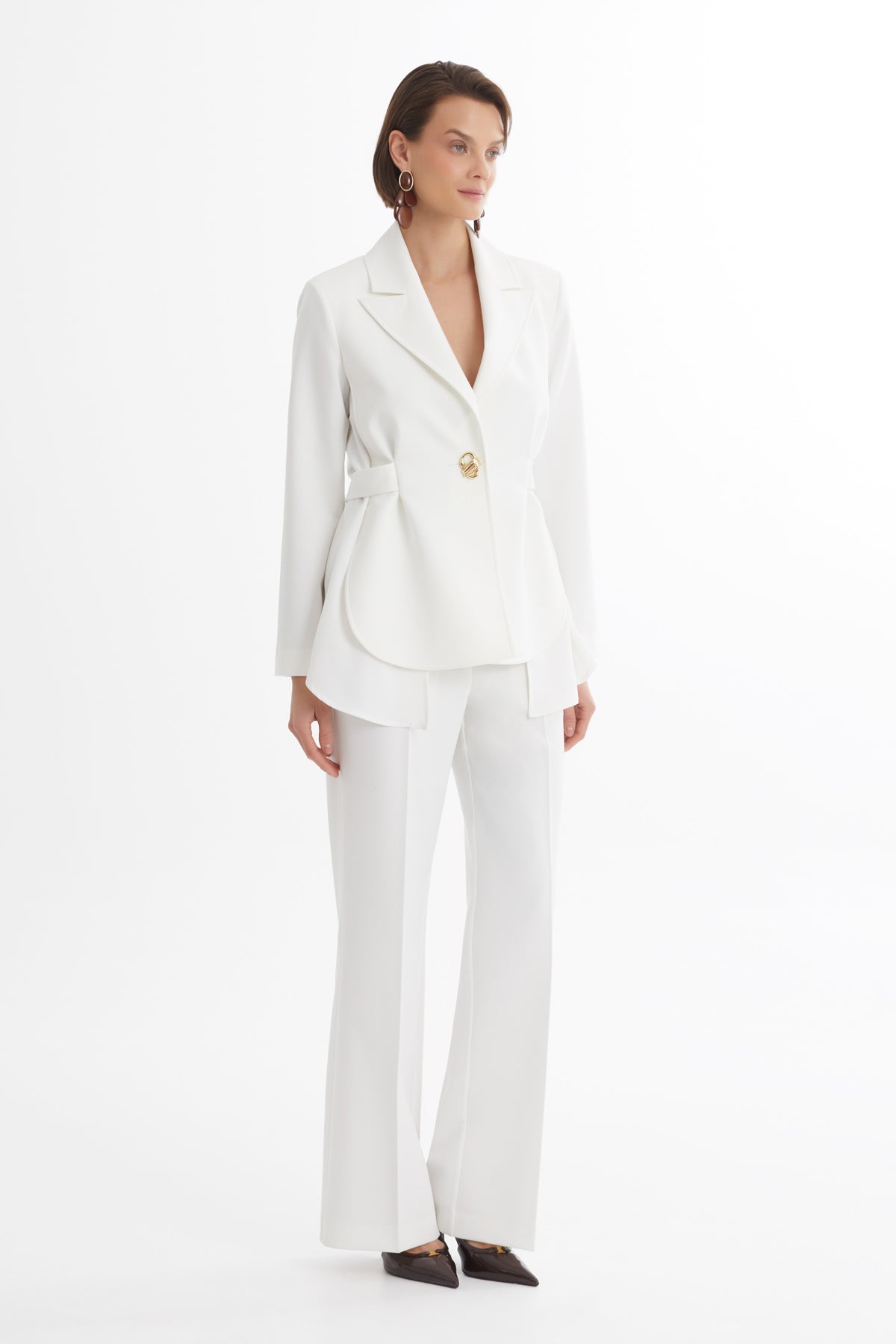 Ecru Blazer and Straight-Leg Trouser Set