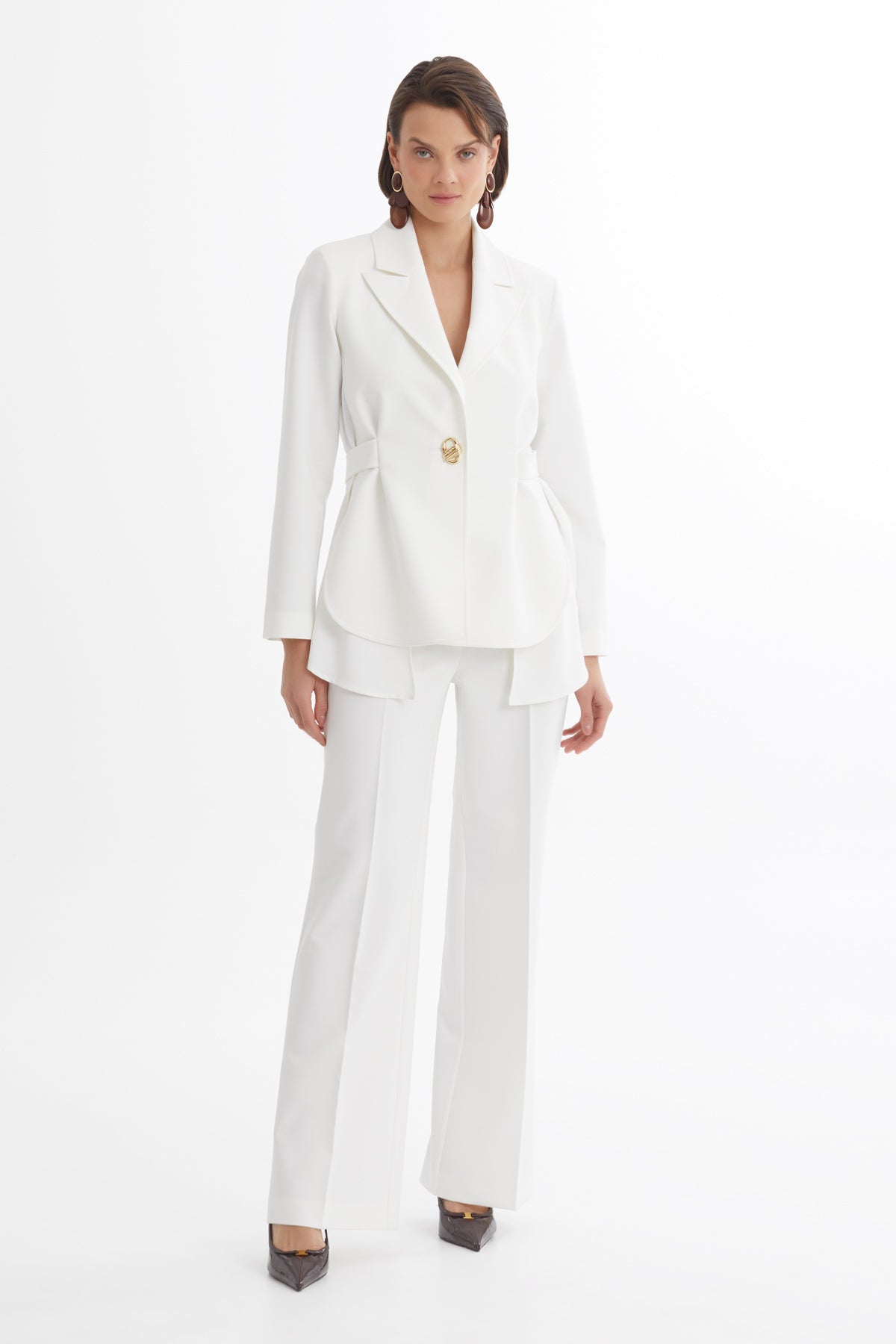 Ecru Blazer and Straight-Leg Trouser Set