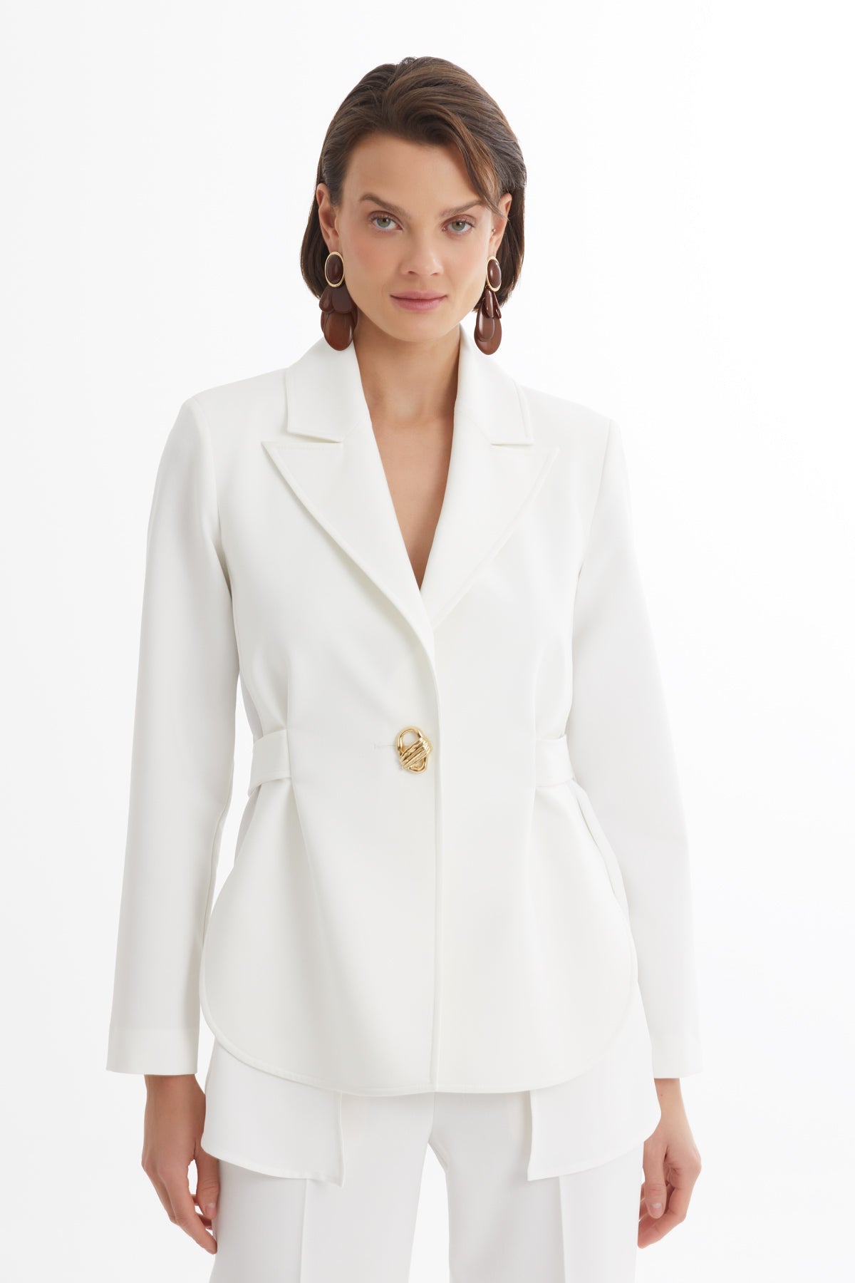 Ecru Blazer and Straight-Leg Trouser Set