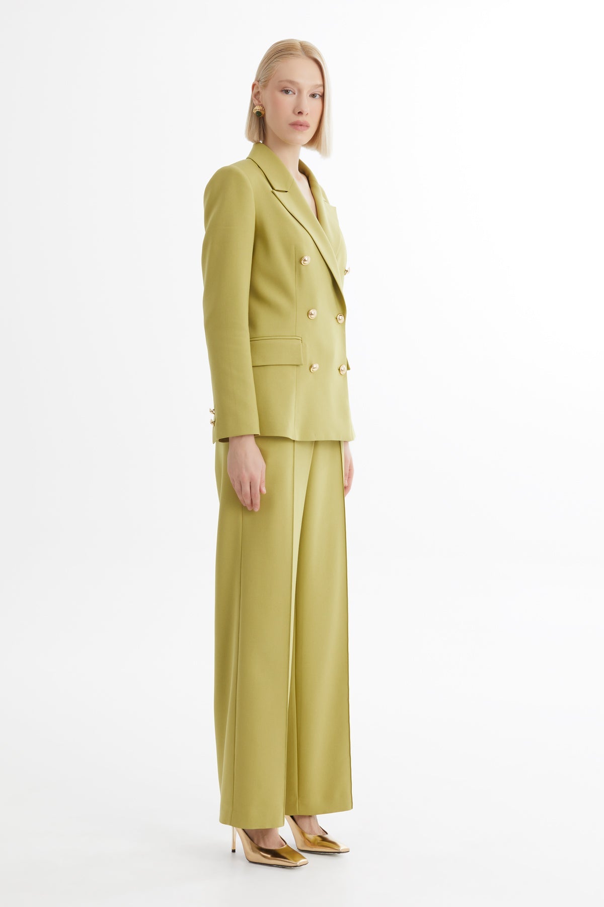 Green Chain-Detail Blazer Trouser Set