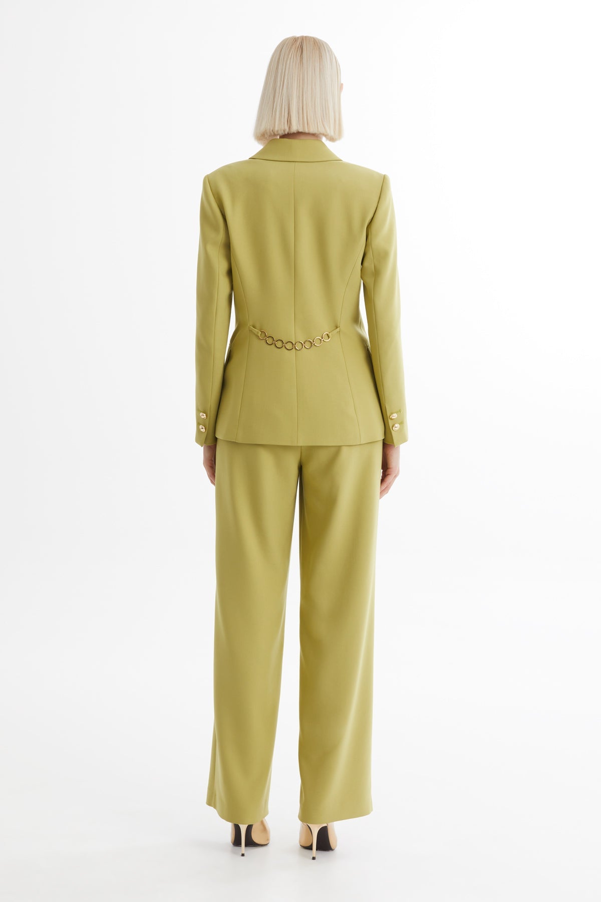 Green Chain-Detail Blazer Trouser Set