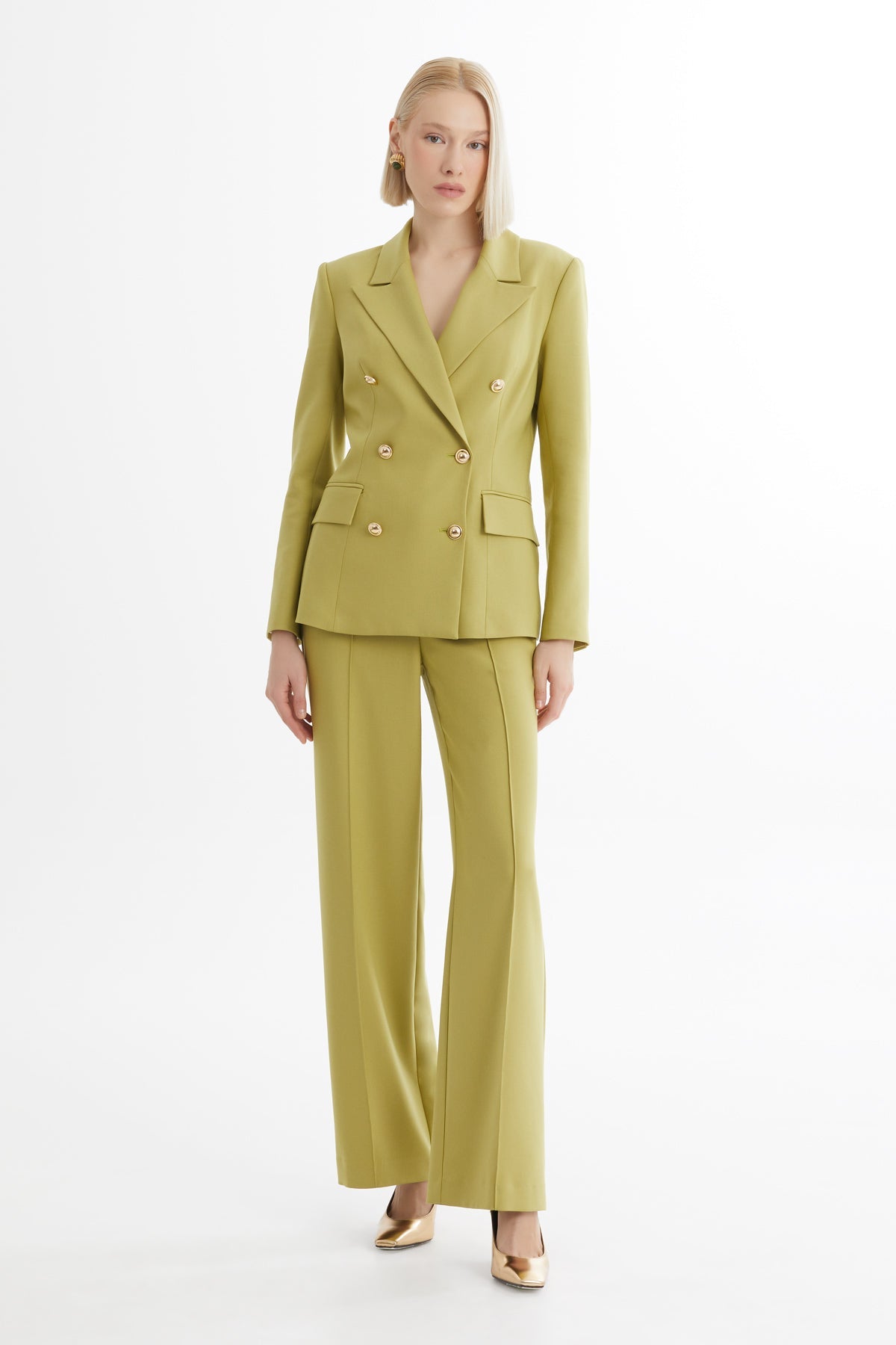 Green Chain-Detail Blazer Trouser Set