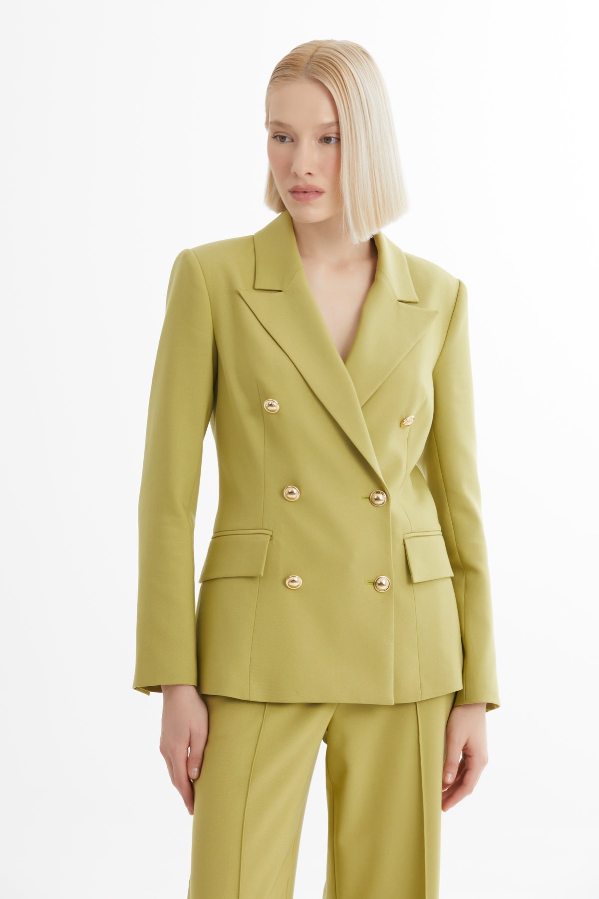 Green Chain-Detail Blazer Trouser Set