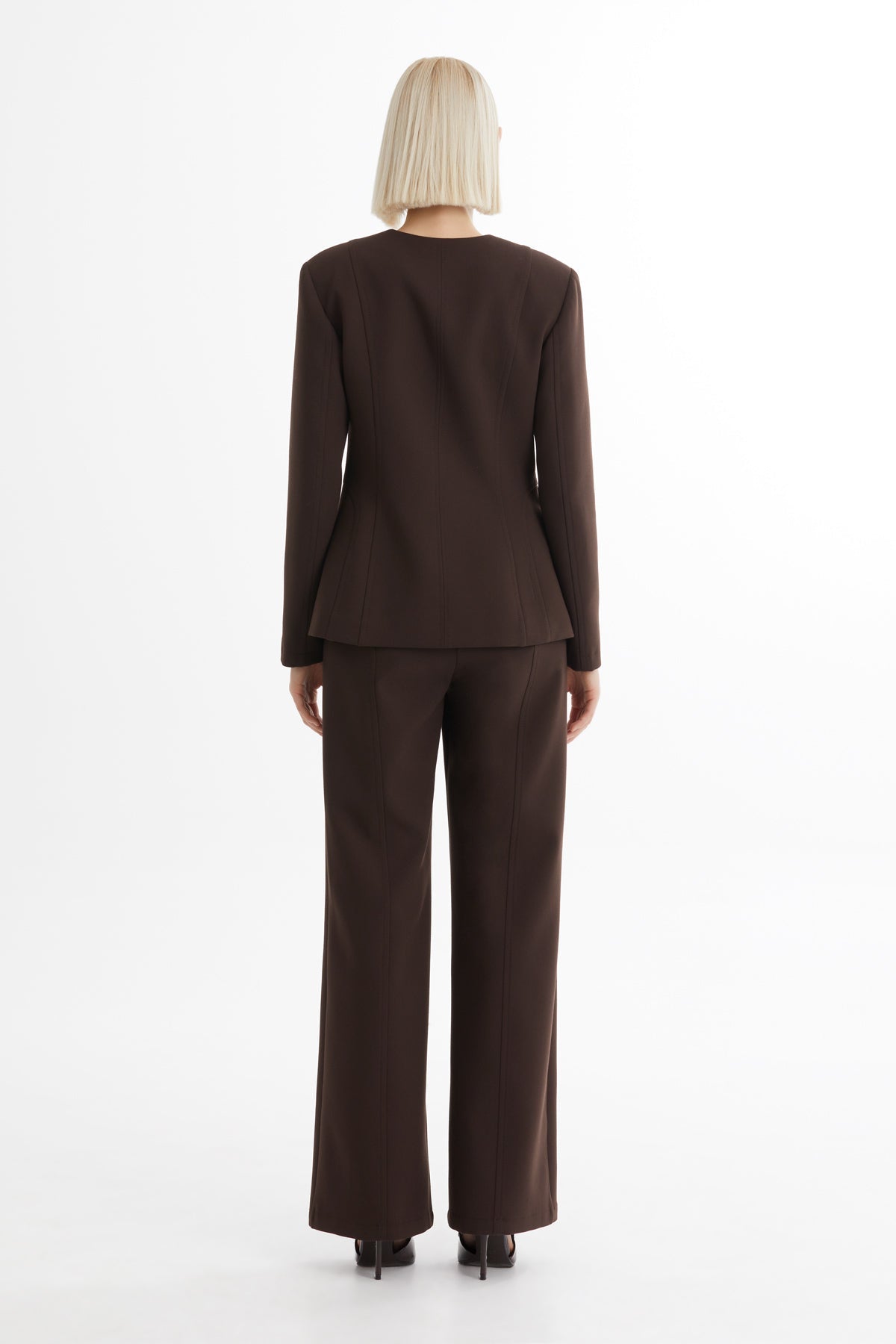 Brown Crewneck Blazer and Pants Set