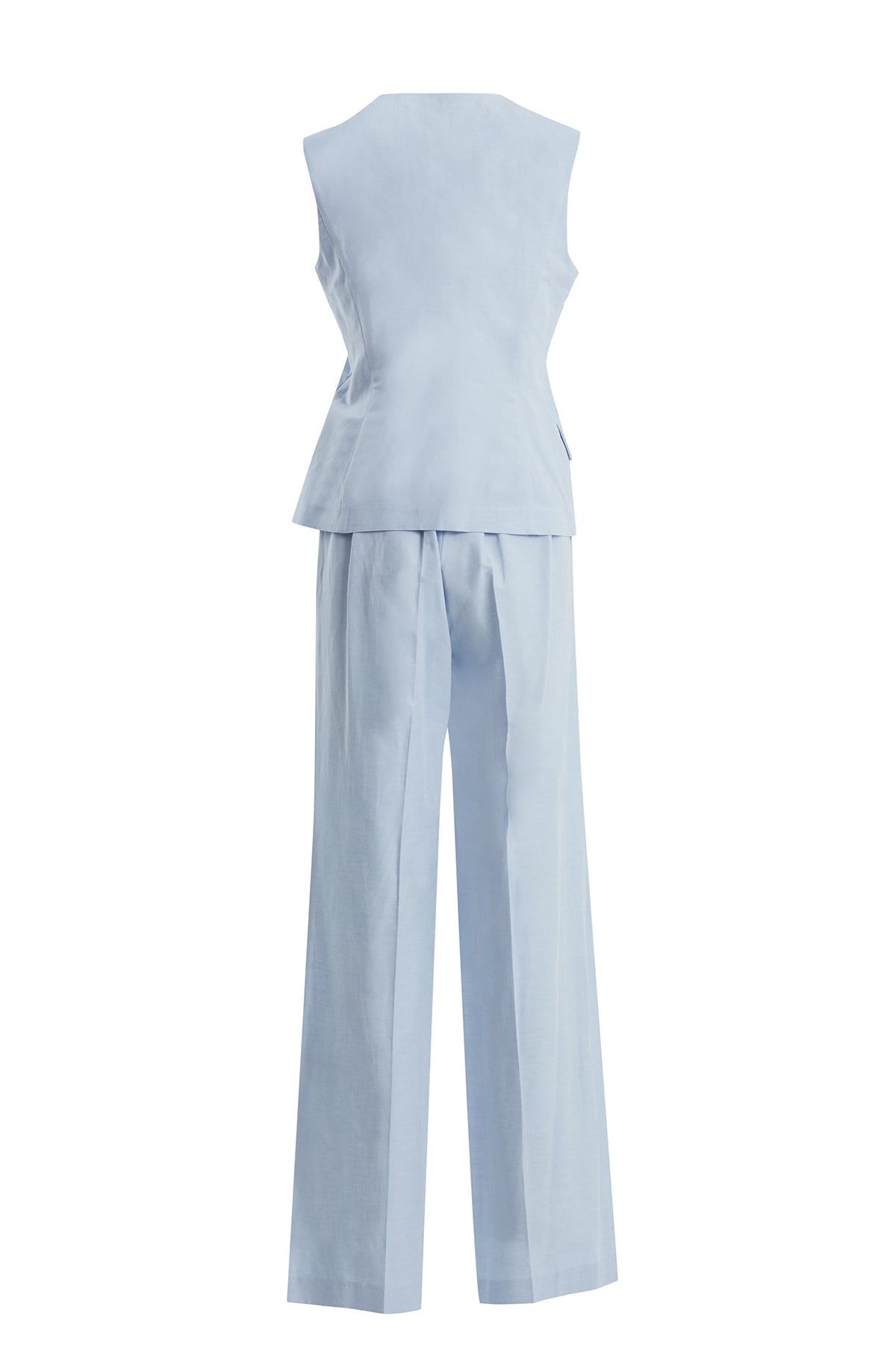 Blue Linen-Blend Vest and Pants Set
