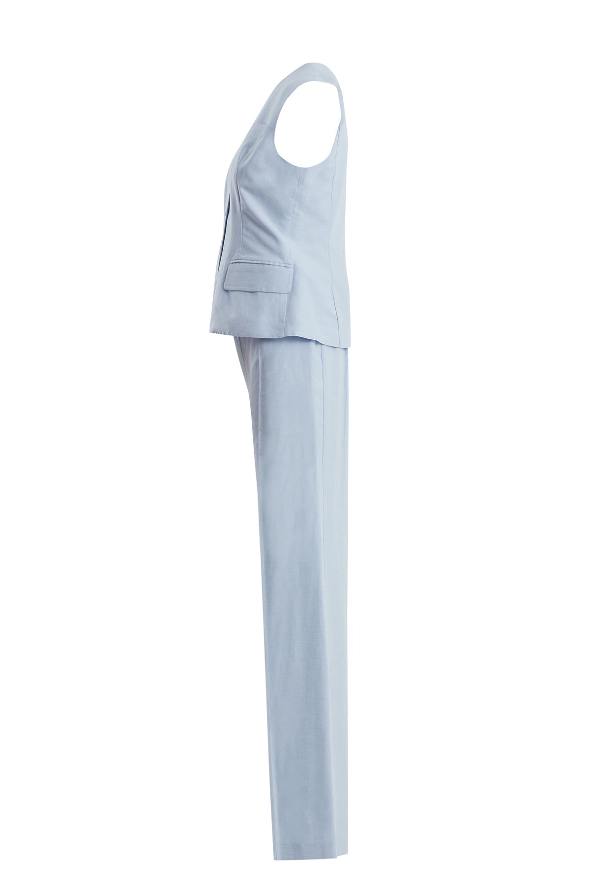 Blue Linen-Blend Vest and Pants Set