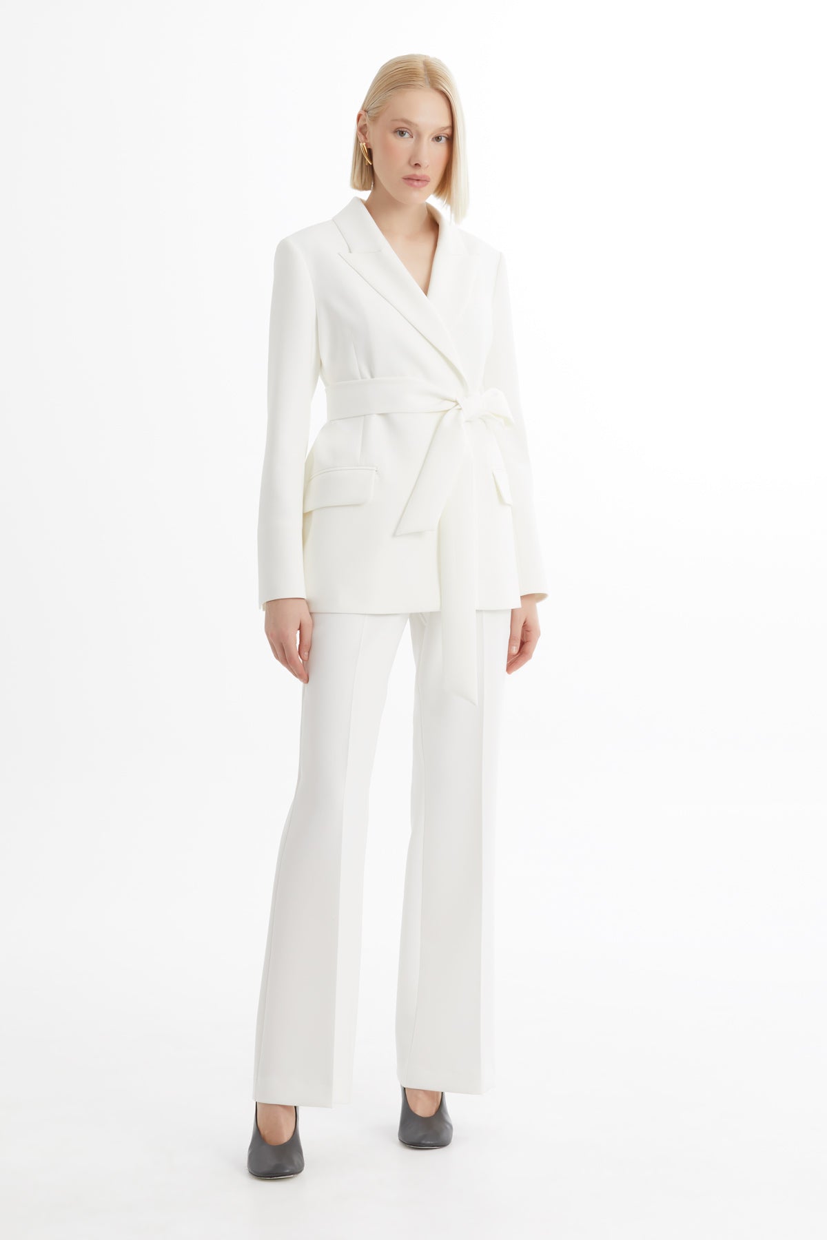 Ecru Jacket and Straight-Leg Pants Set