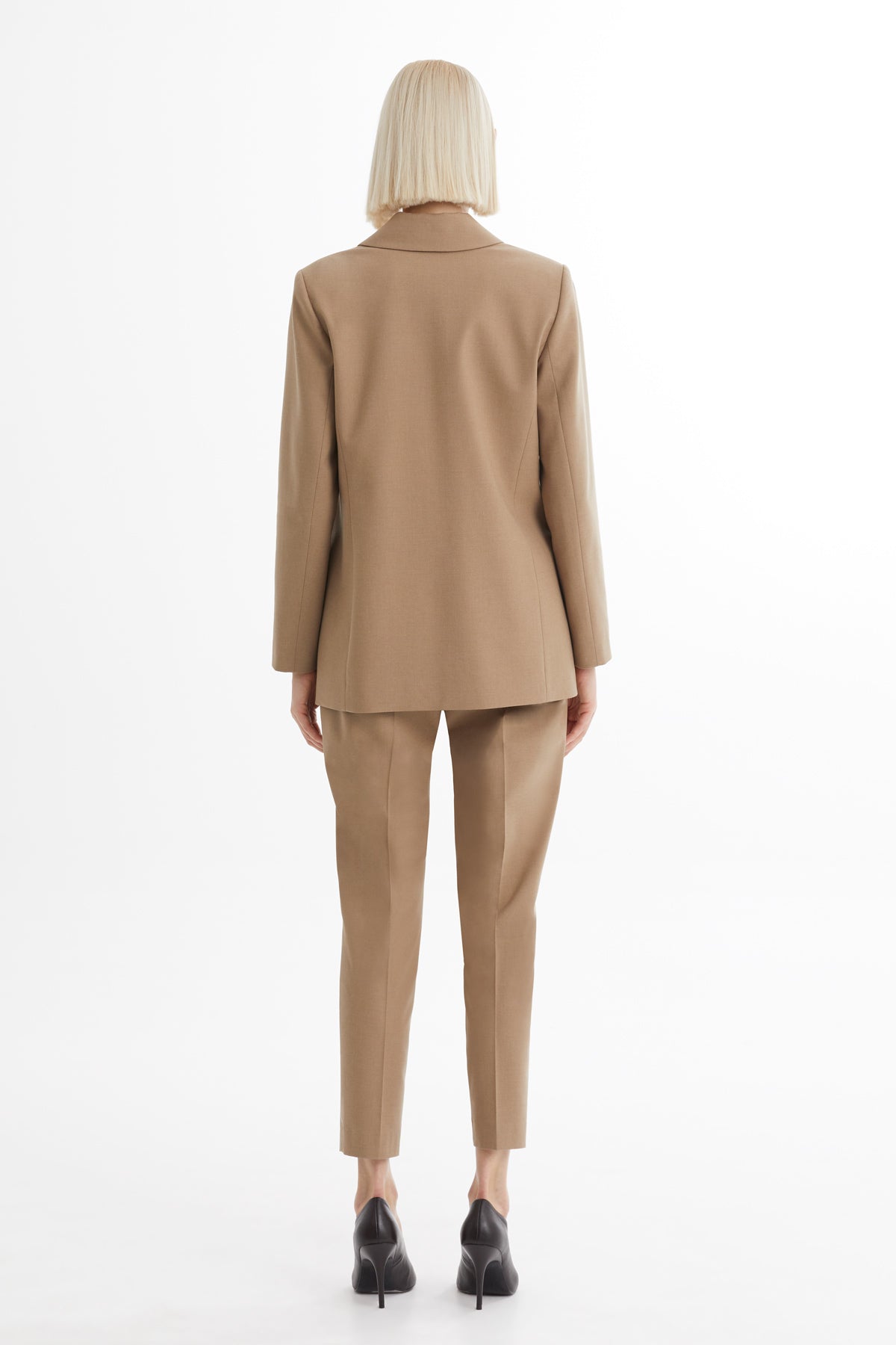Beige Single-Button Blazer Trouser Set