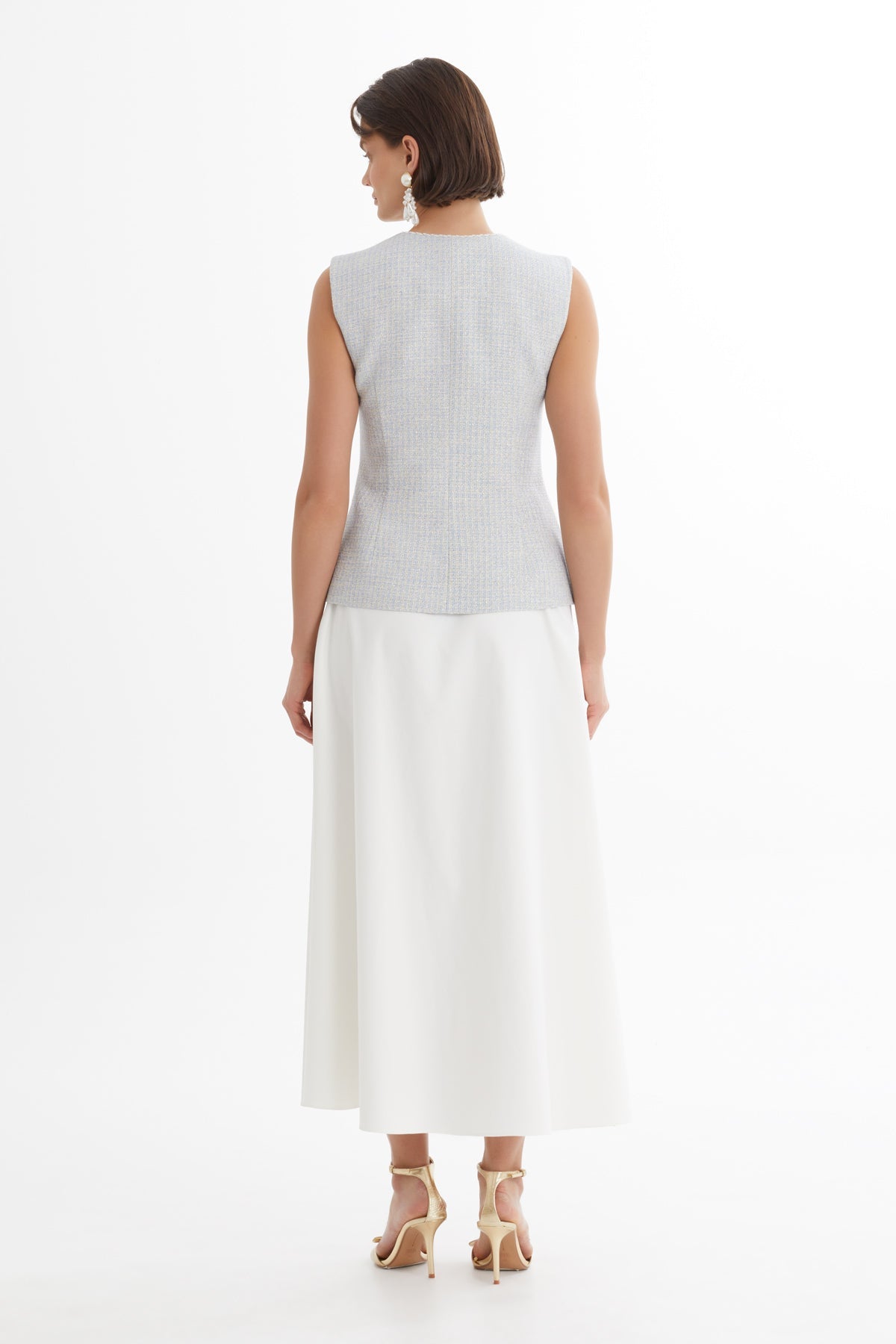 Blue Piped-Detail Vest Skirt Set
