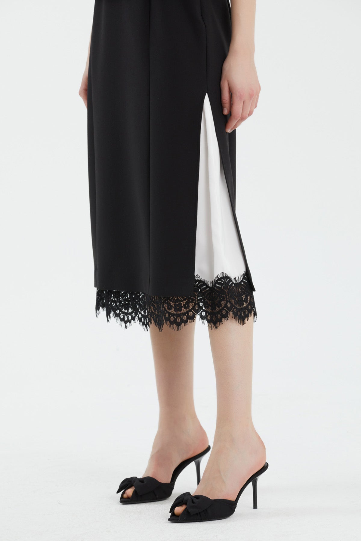 Black Lace-Detail Skirt Vest Set