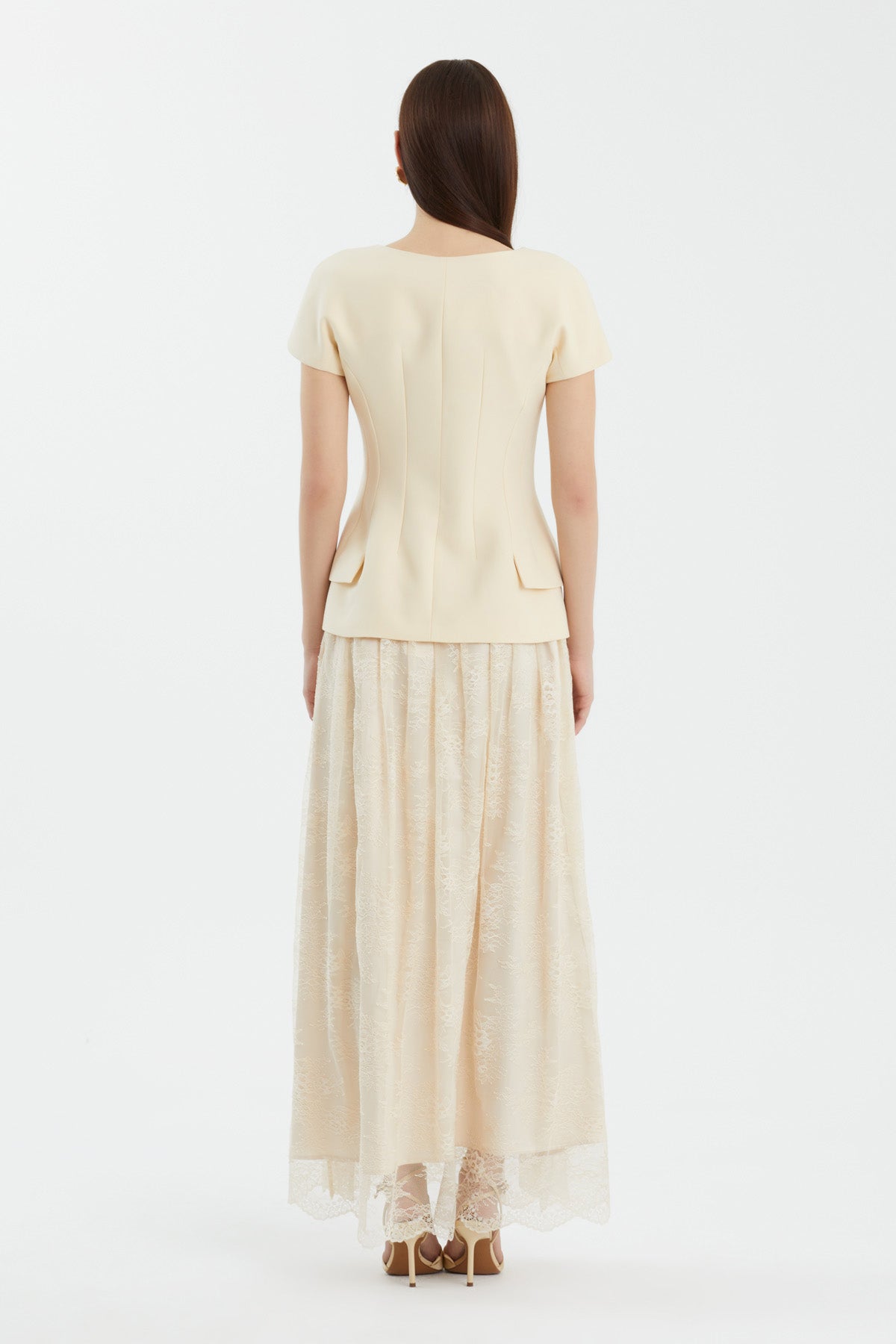 Beige Lace Skirt Vest Set