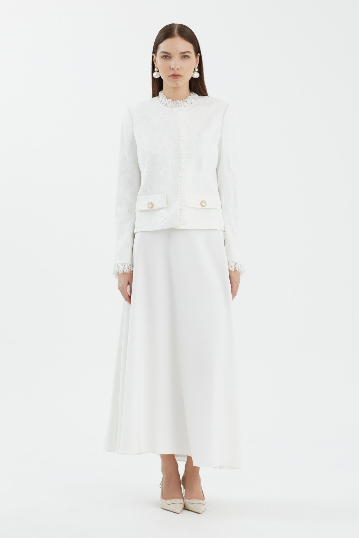 Ecru Lace Flared Skirt Set