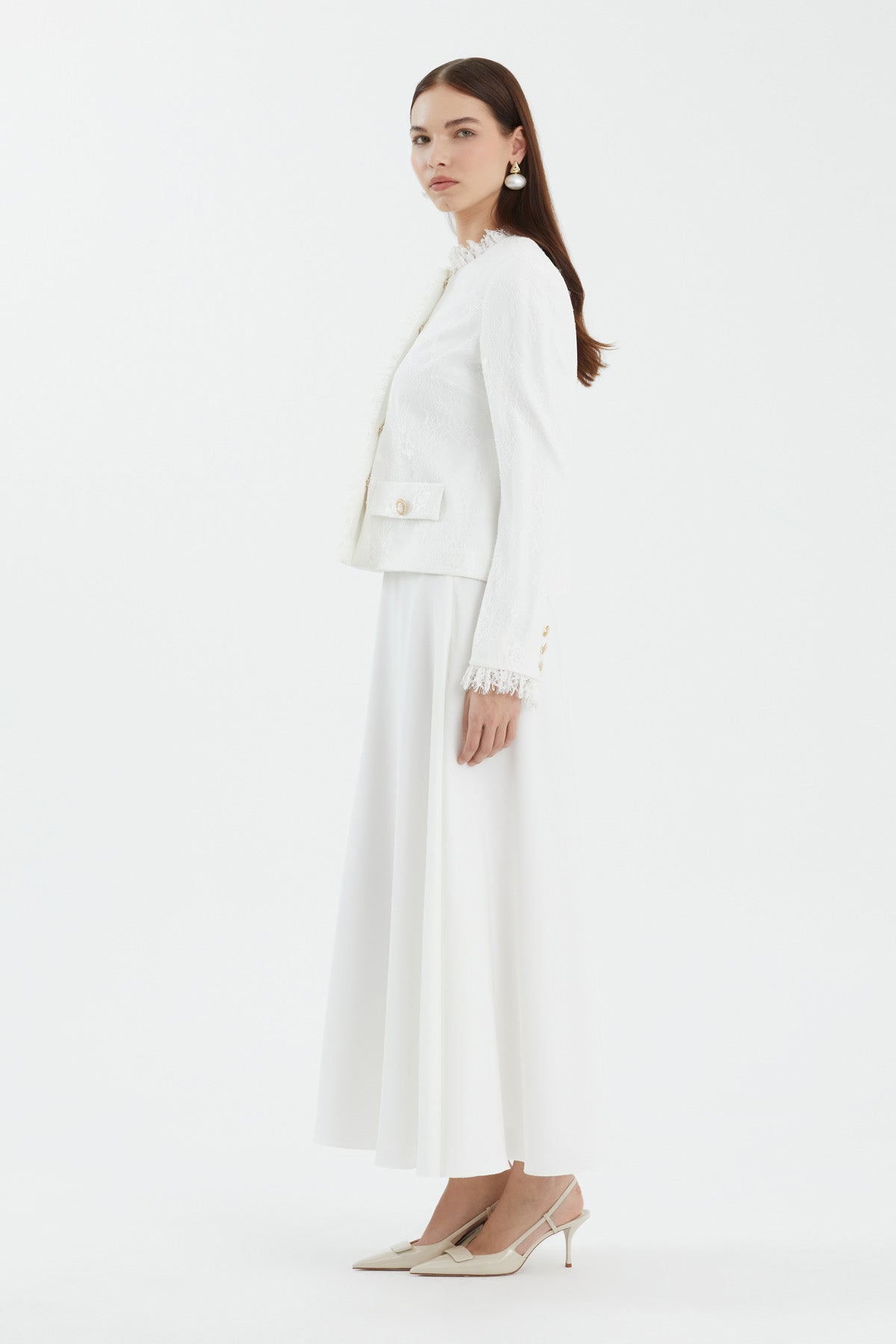 Ecru Lace Flared Skirt Set