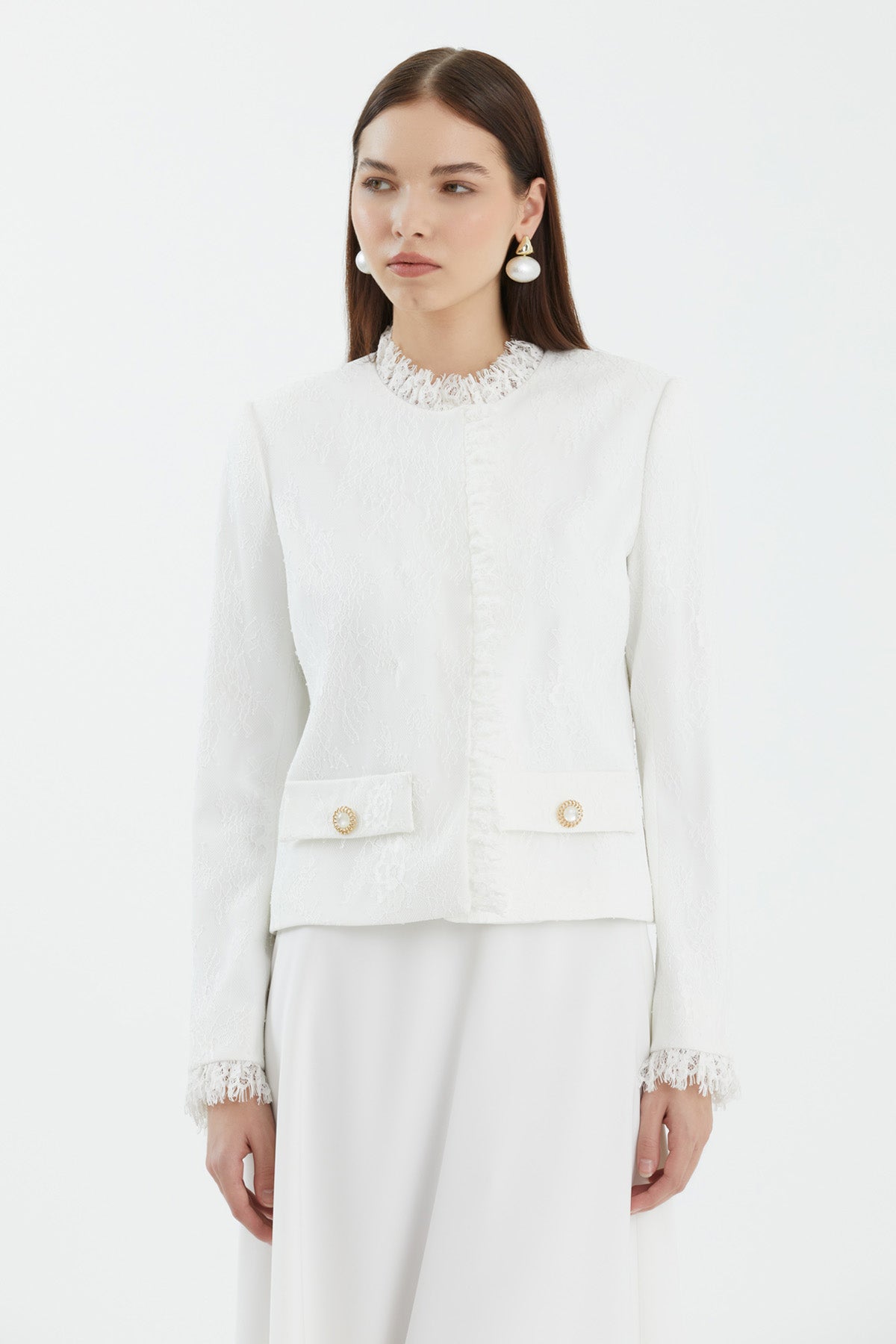 Ecru Lace Flared Skirt Set