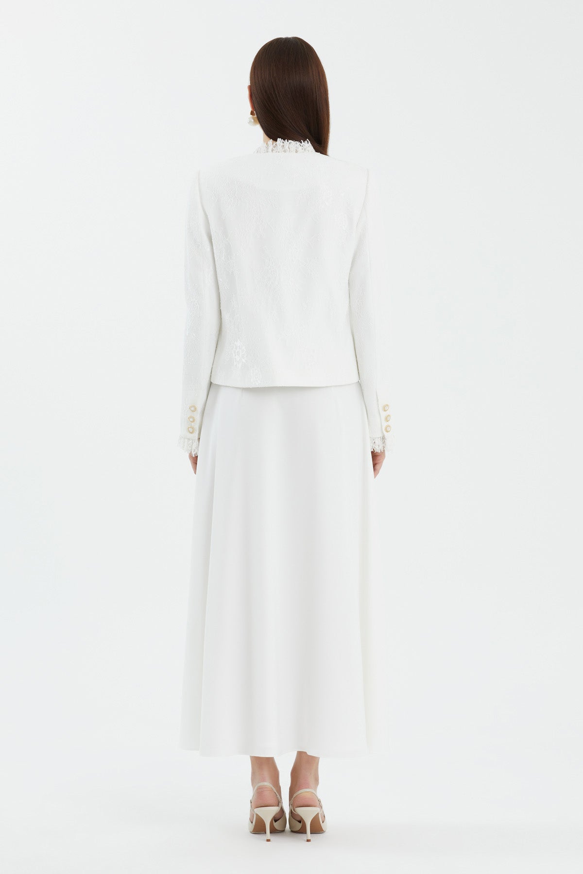 Ecru Lace Flared Skirt Set
